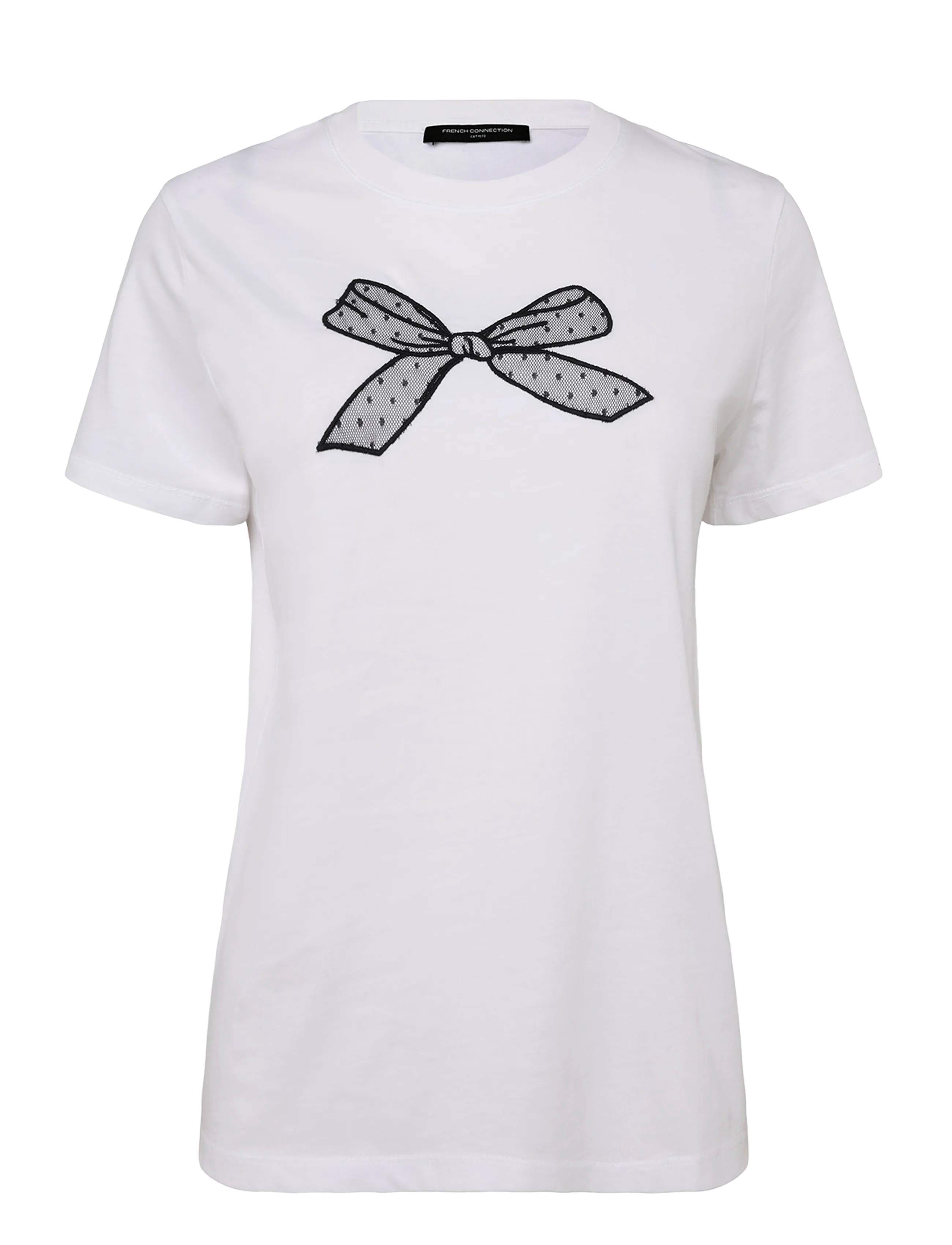 French Connection MESH BOW COTTON T SHIRT - French Connection - LINEN WHITE/BLACK / white
