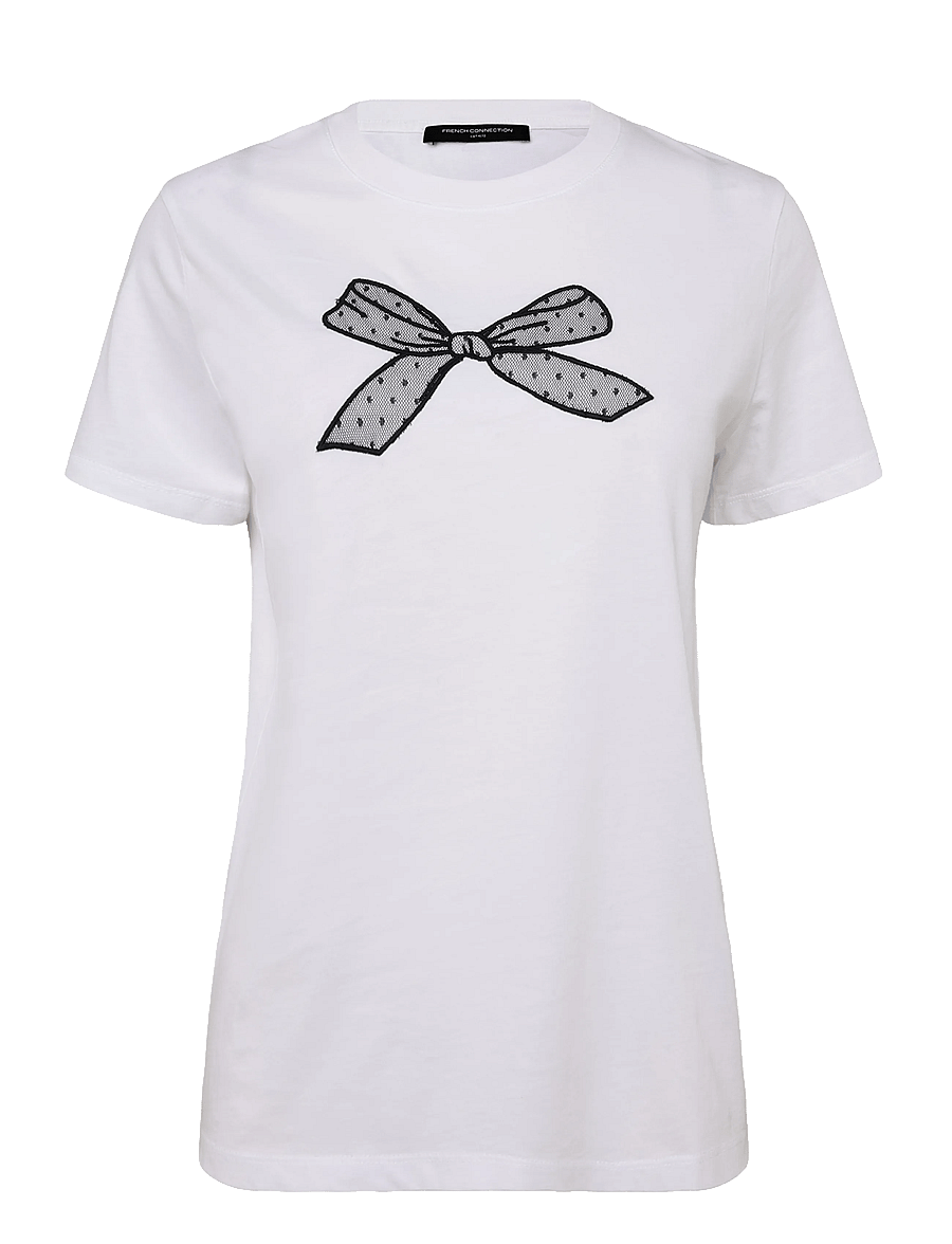 French Connection - MESH BOW COTTON T SHIRT - t-krekli - linen white/black - 1