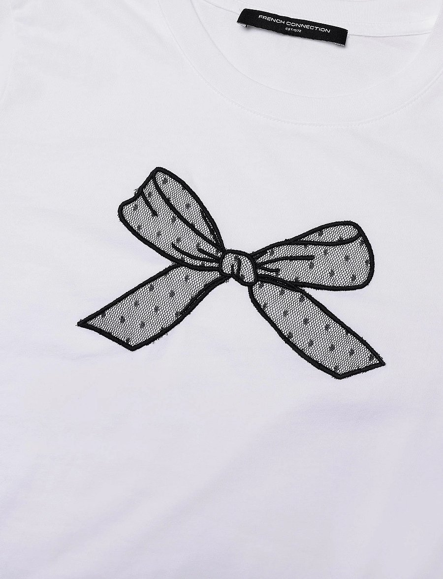 French Connection - MESH BOW COTTON T SHIRT - t-krekli - linen white/black - 4