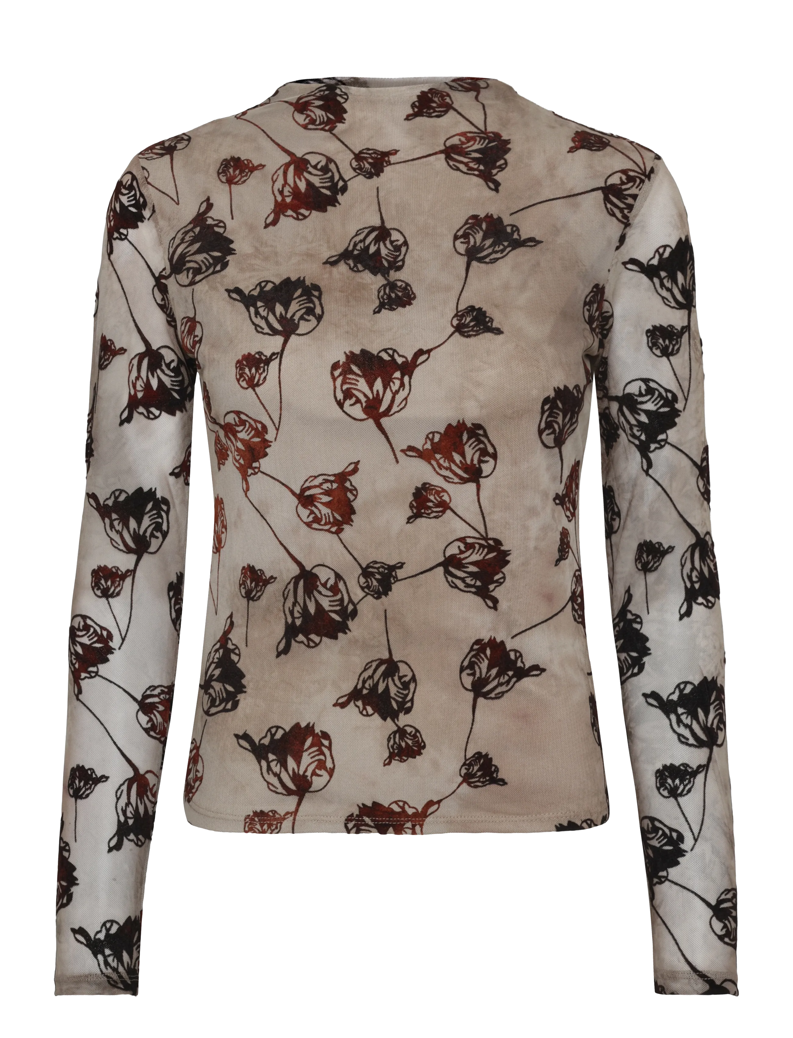 French Connection TIA ROSE MESH VELVET BURNOUT TOP - Langärmlige tops - CHOCOLATE BROWN / brown
