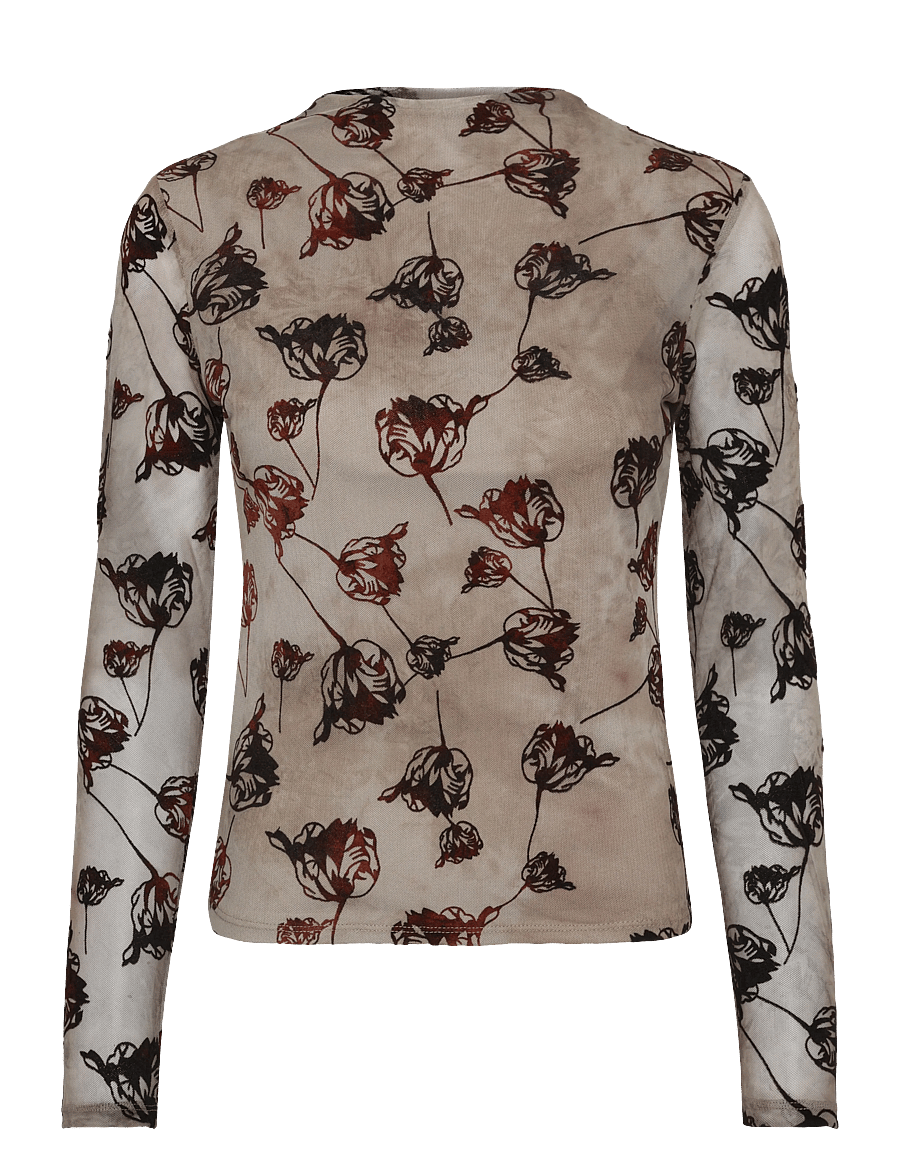 French Connection - TIA ROSE MESH VELVET BURNOUT TOP - pikkade varrukatega topid - chocolate brown - 1
