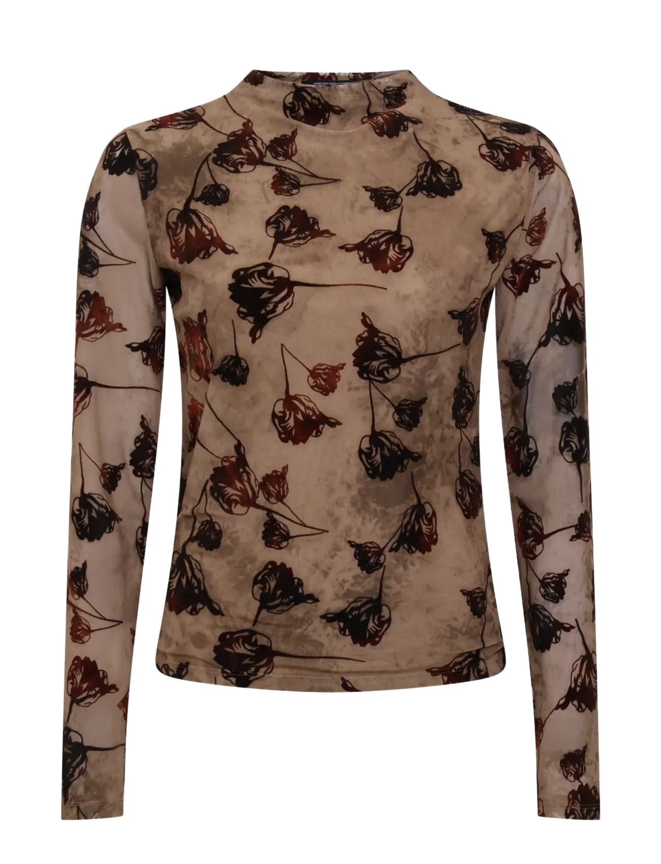 French Connection - TIA ROSE MESH VELVET BURNOUT TOP - chocolate brown - 1