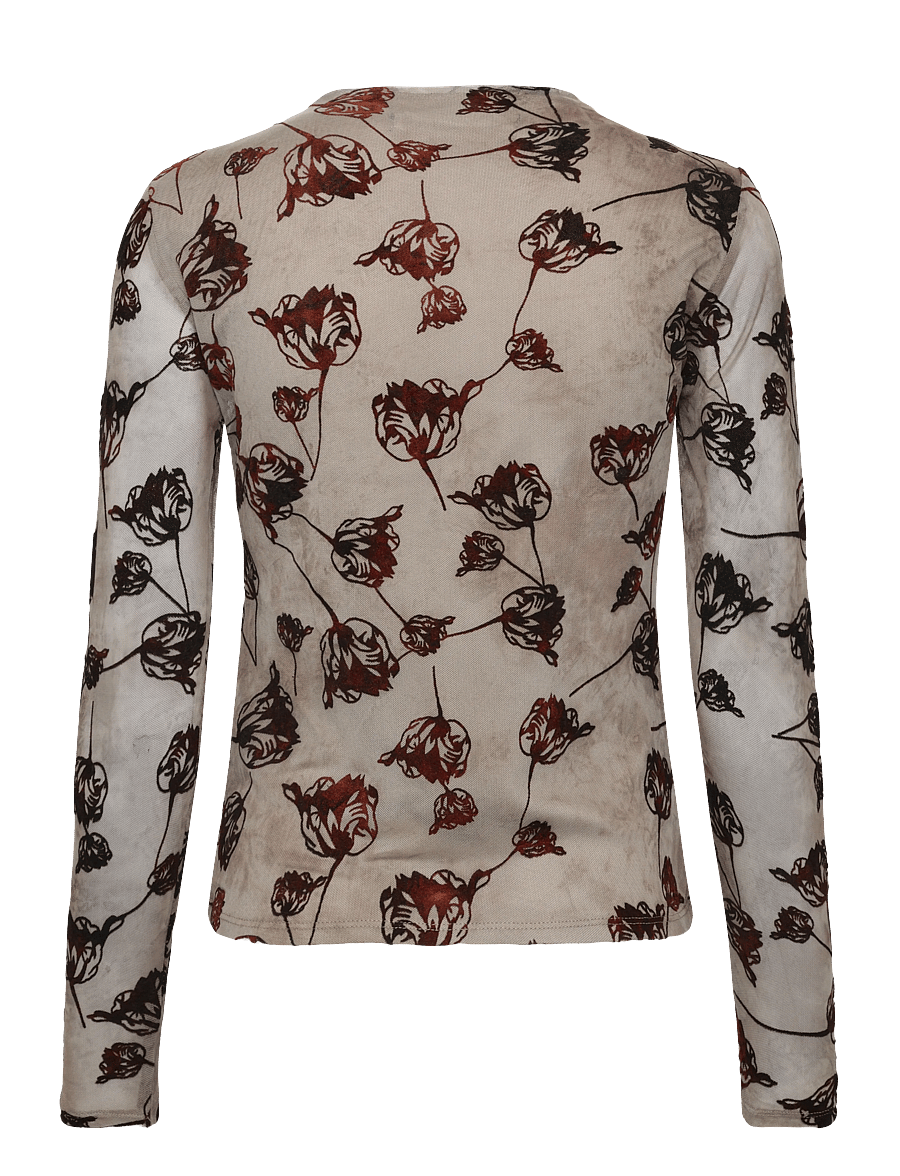 French Connection - TIA ROSE MESH VELVET BURNOUT TOP - pikkade varrukatega topid - chocolate brown - 2