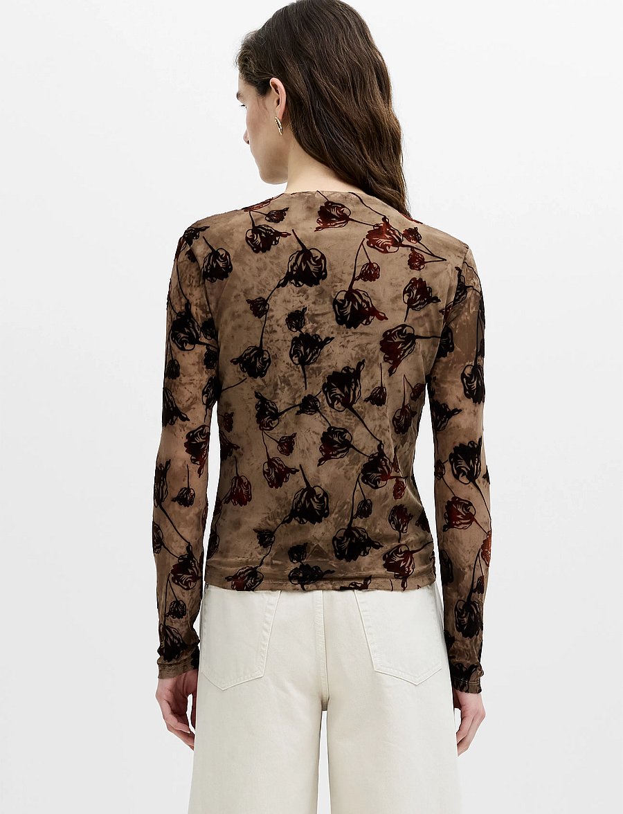 French Connection - TIA ROSE MESH VELVET BURNOUT TOP - chocolate brown - 2