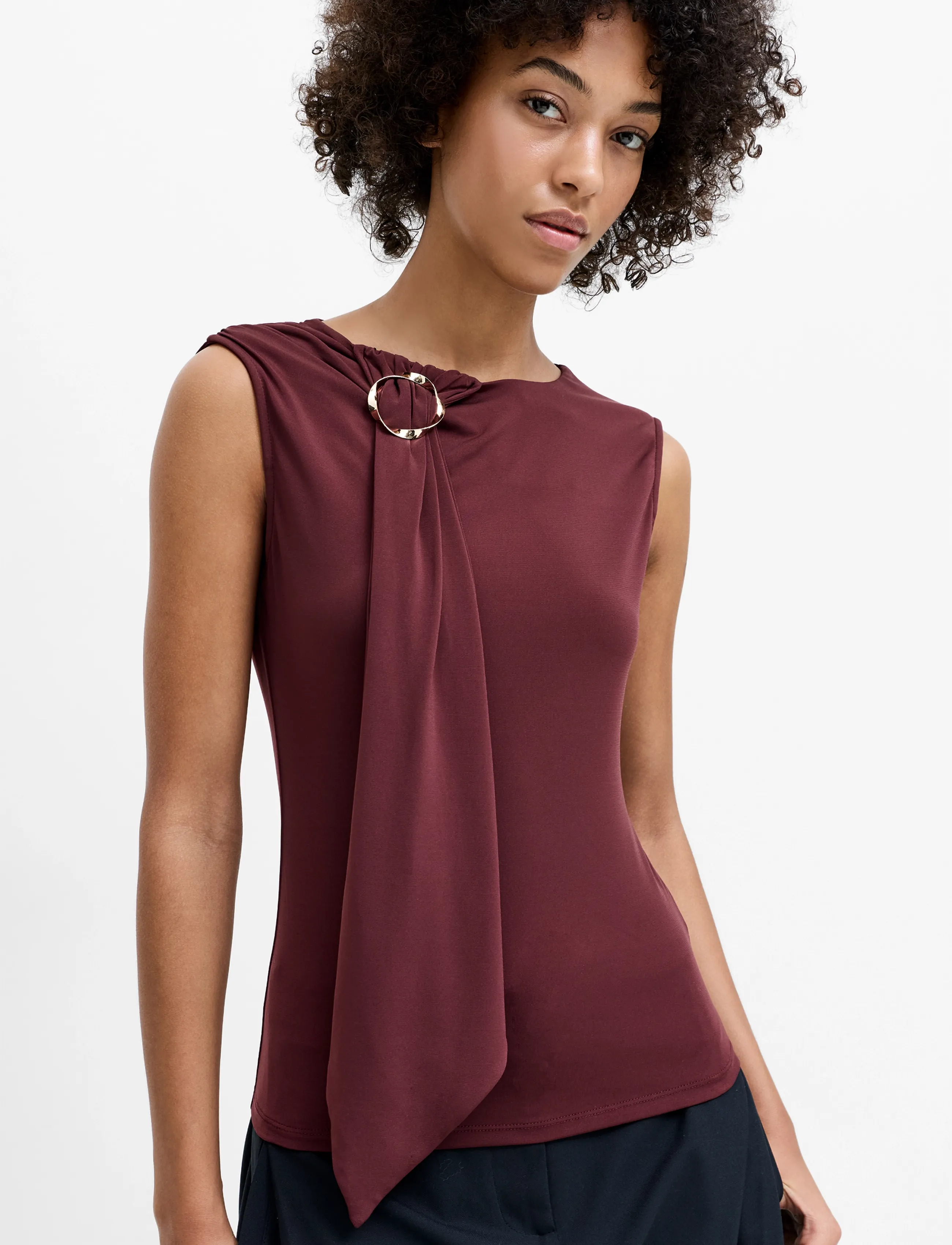 French Connection MAXINE JERSEY TRIM TOP - Hauts sans manches - CHERRY LIQUEUR / burgundy