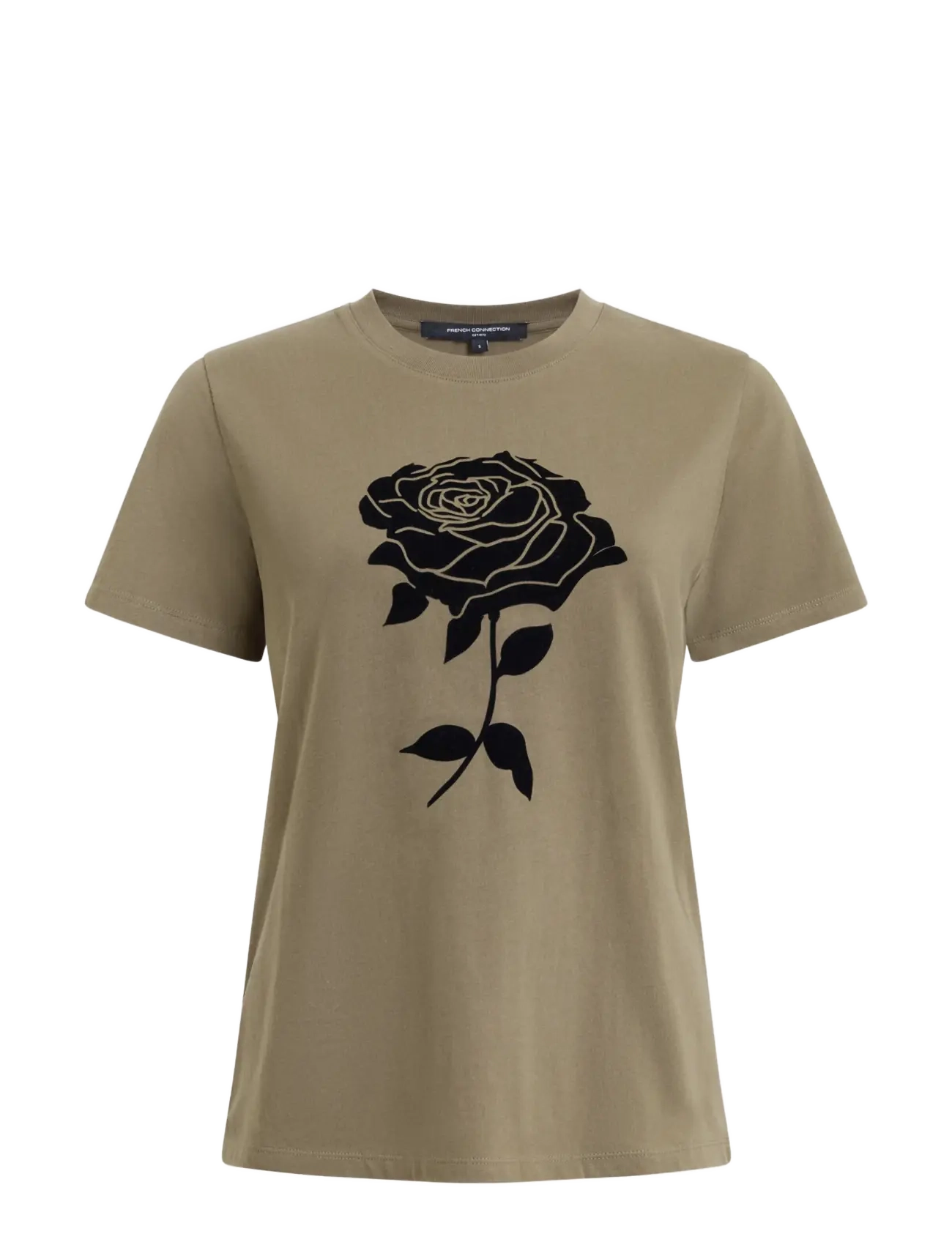 French Connection ROSE FLOCKED T SHIRT - T-Shirts & Tops - KHAKI GREEN/BLACK / khaki/green