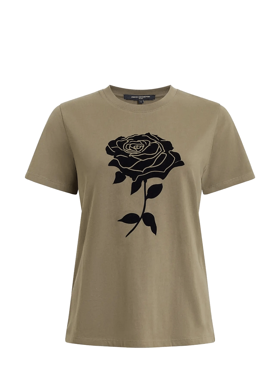 French Connection - ROSE FLOCKED T SHIRT - t-shirts - khaki green/black - 1