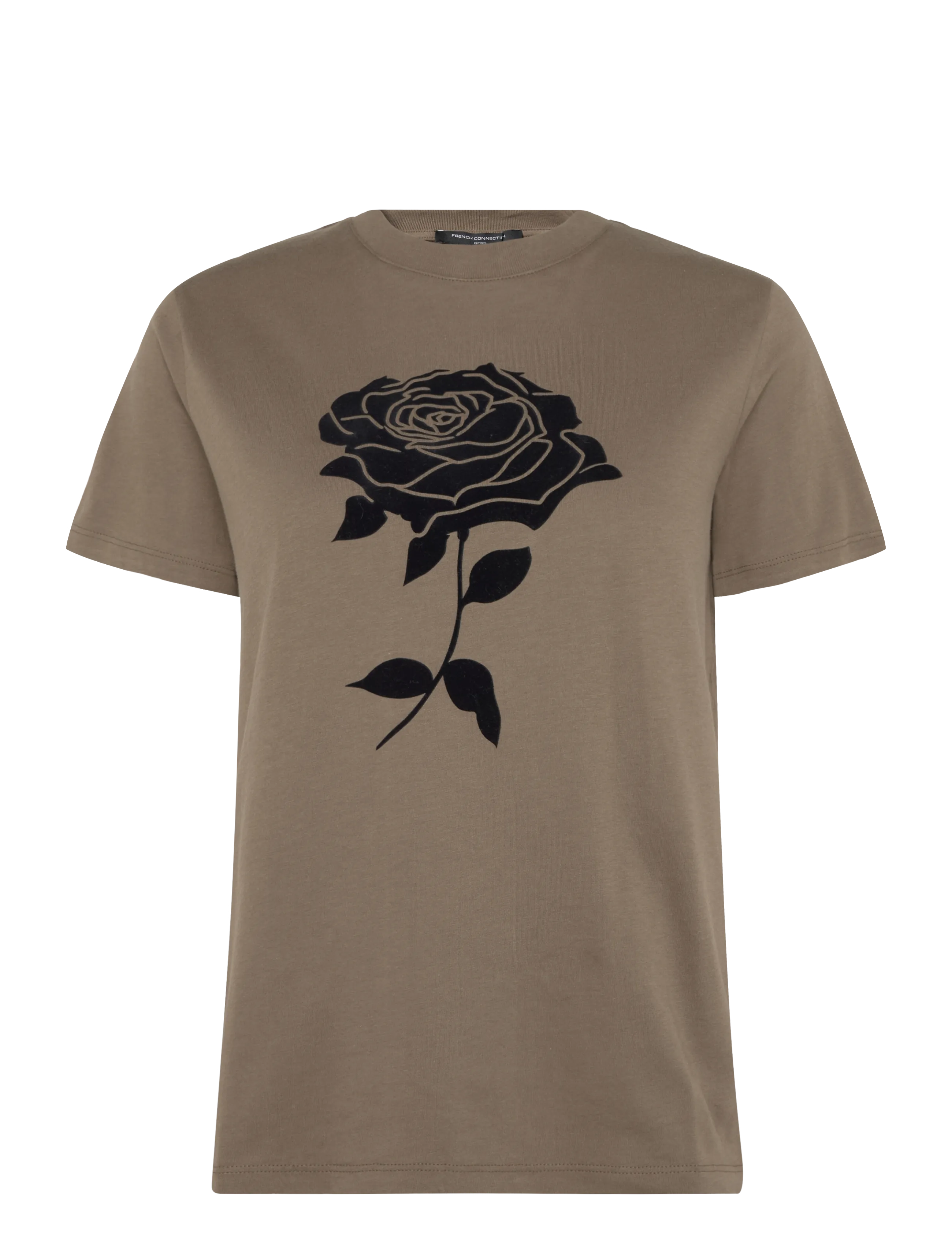 French Connection ROSE FLOCKED T SHIRT - Festivali riietus - KHAKI GREEN/BLACK / khaki/green