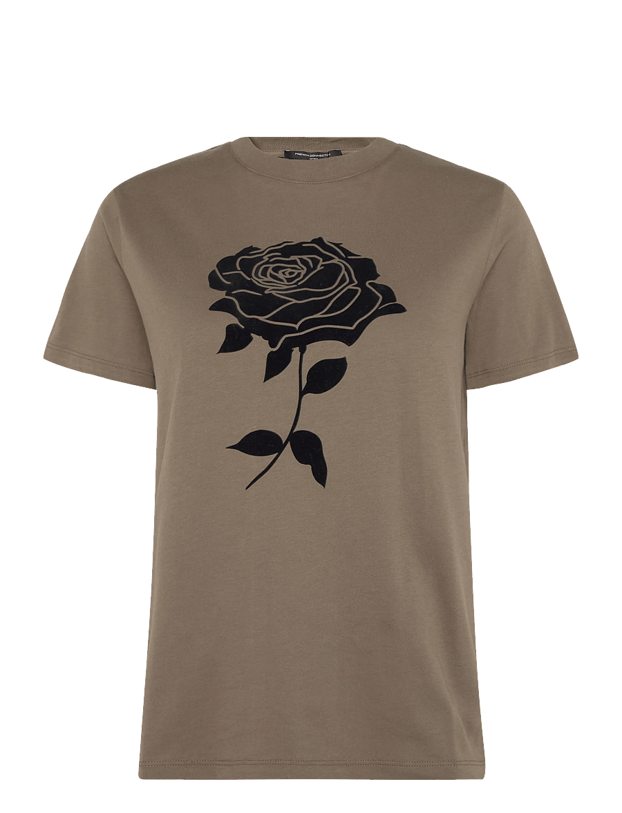 French Connection - ROSE FLOCKED T SHIRT - t-särgid - khaki green/black - 1