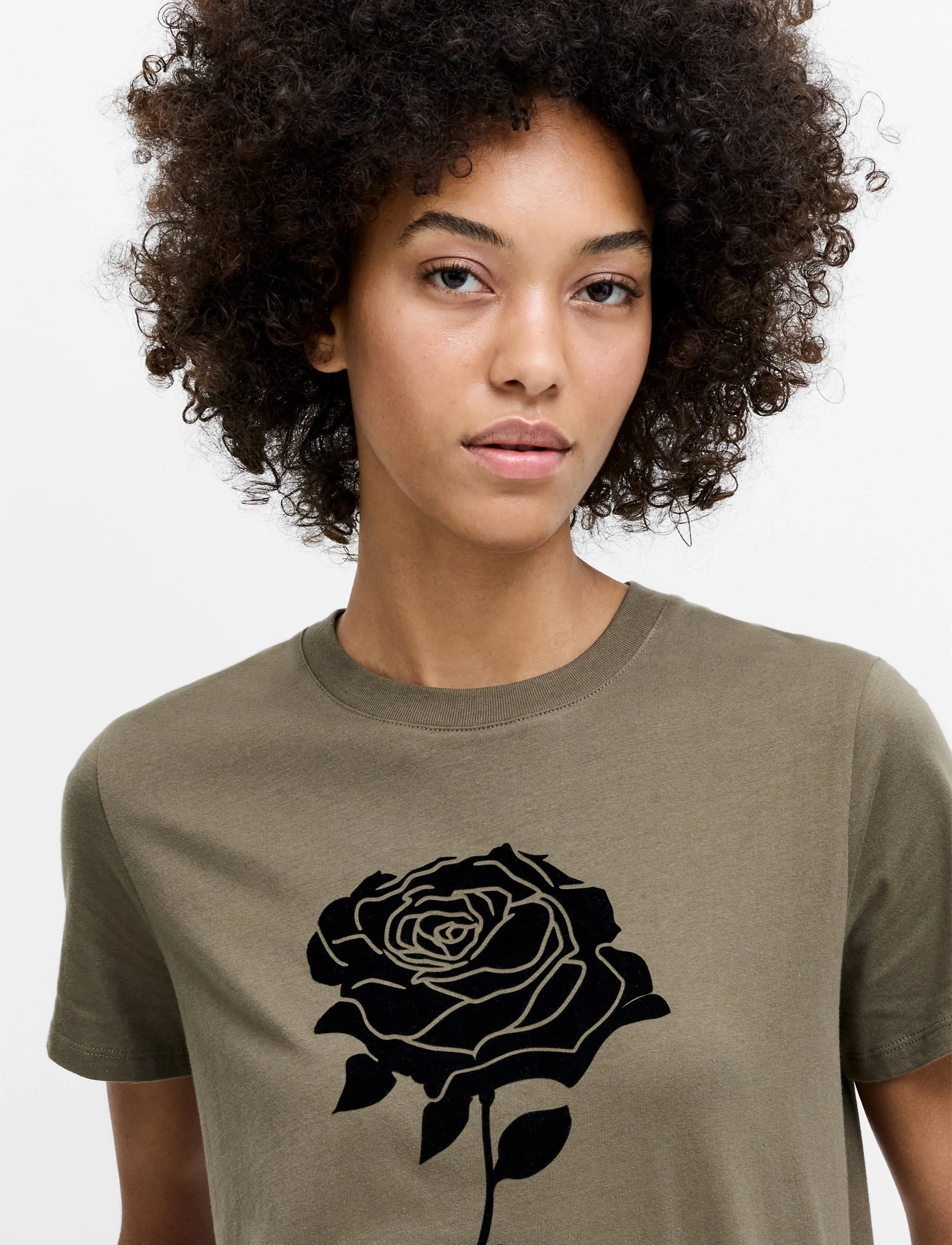French Connection - ROSE FLOCKED T SHIRT - t-shirts - khaki green/black - 0