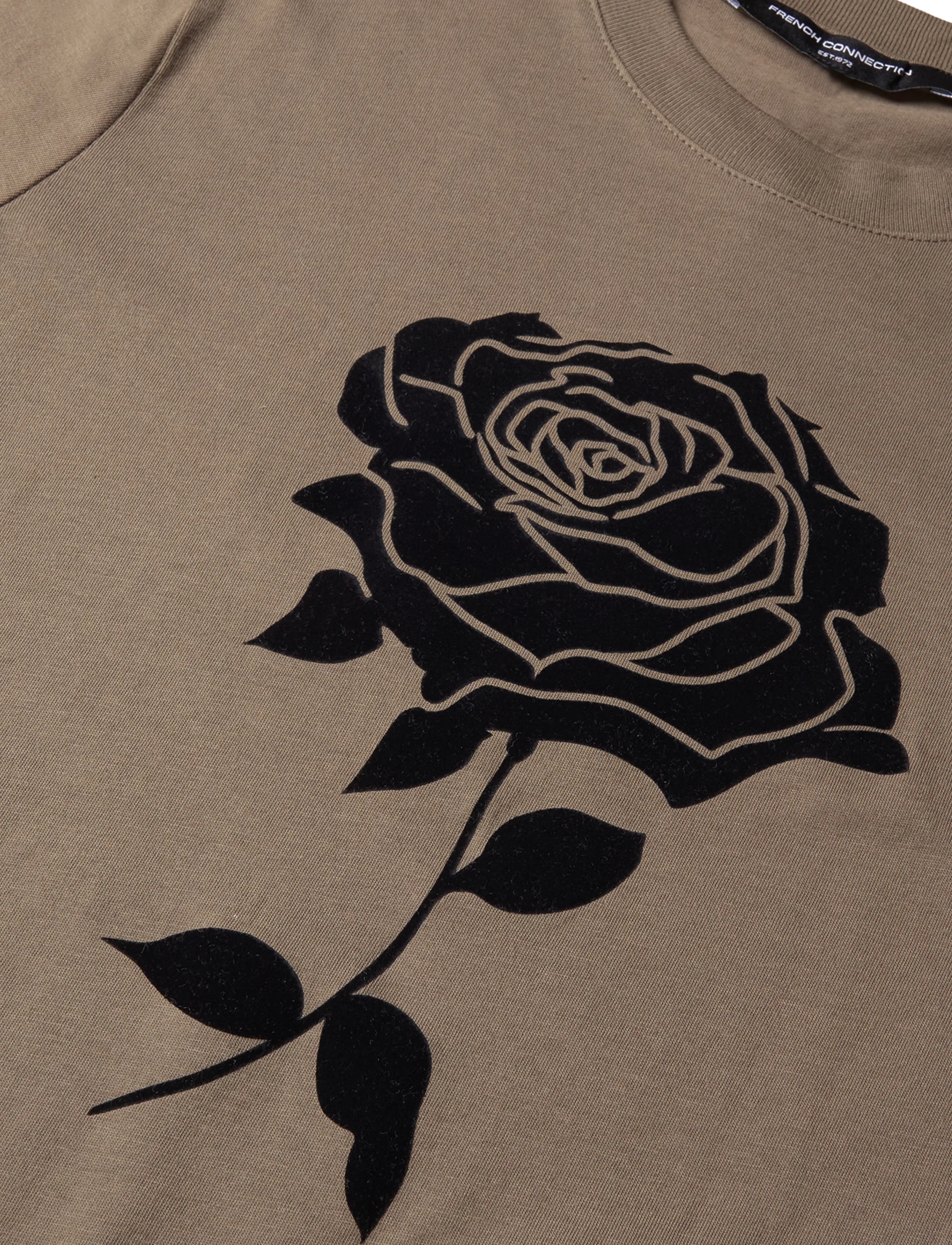 French Connection - ROSE FLOCKED T SHIRT - sügisesed riided - khaki green/black - 5