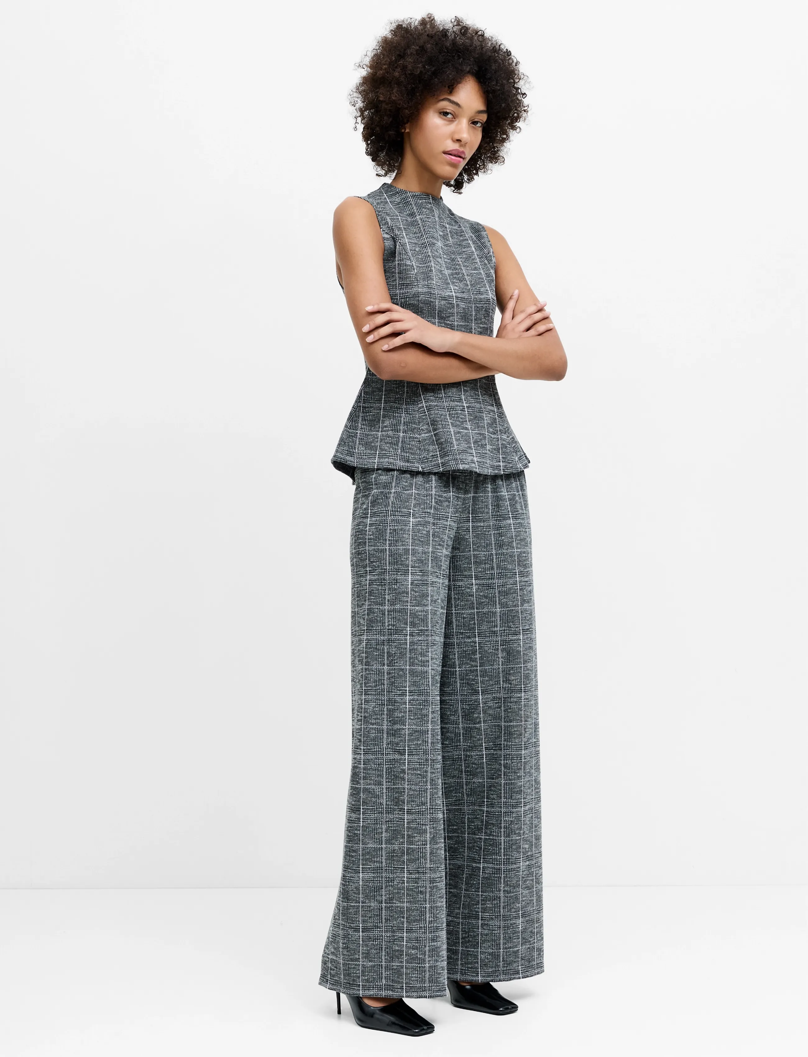 French Connection WESLEY CHECK S/LESS TOP - Hauts sans manches - GREY MULTI / grey