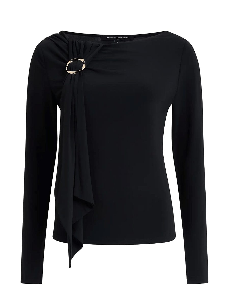 French Connection - MAXINE Jersey Trim L/S TEE - langärmlige tops - black - 1