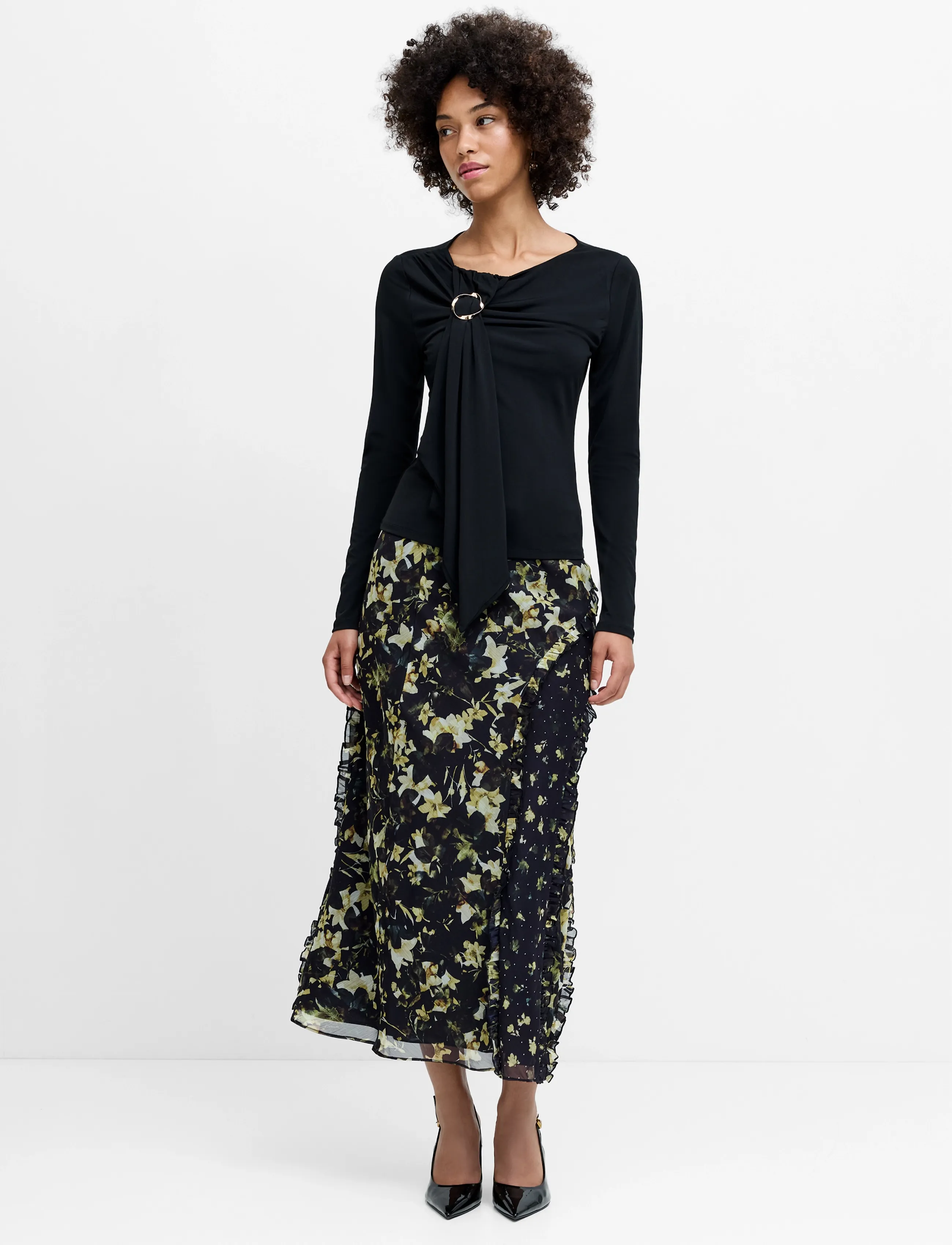 French Connection - MAXINE Jersey Trim L/S TEE - langärmlige tops - black - 0