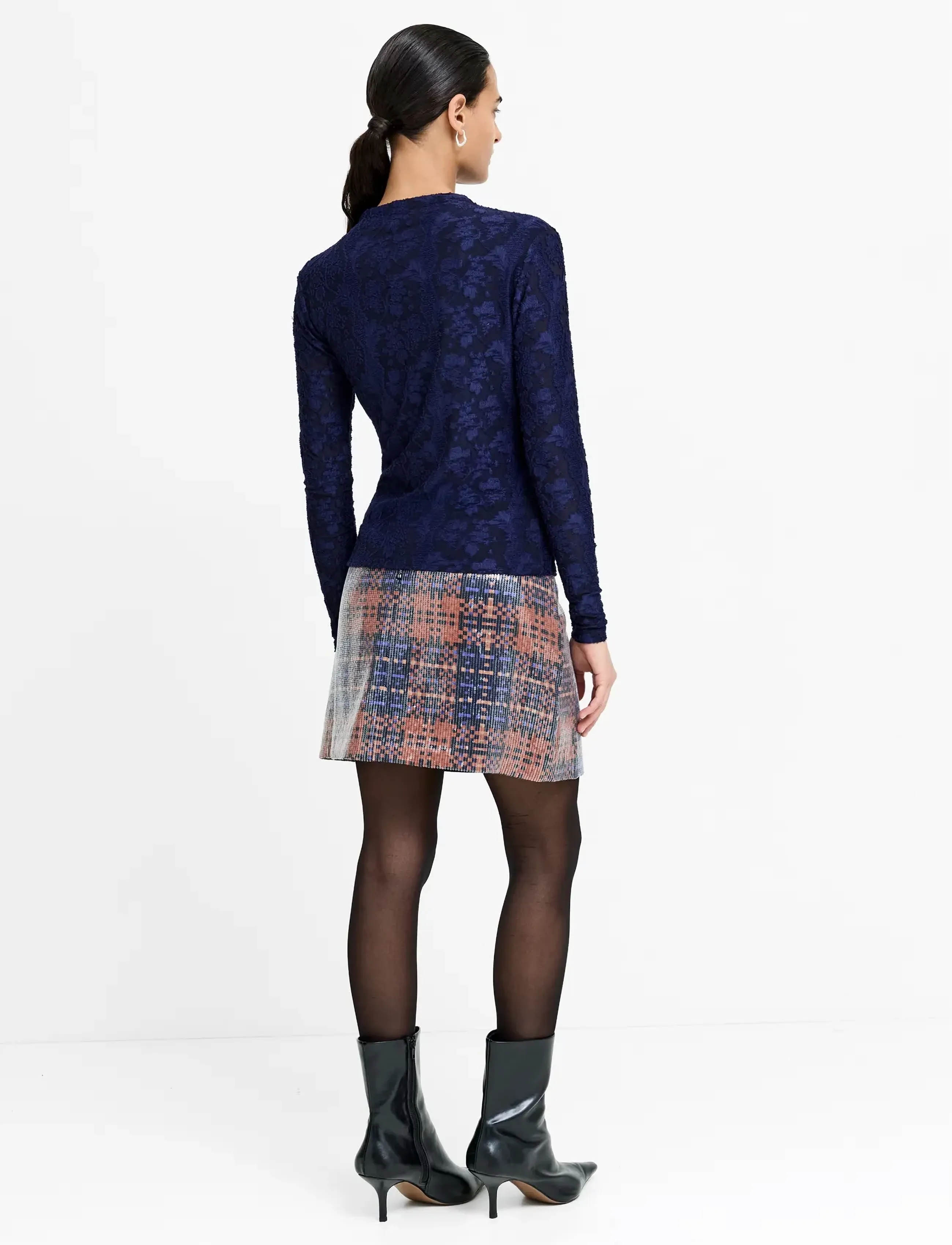 French Connection - LESLIE MESH MOCK NECK TOP - långärmade toppar - midnight blue - 3