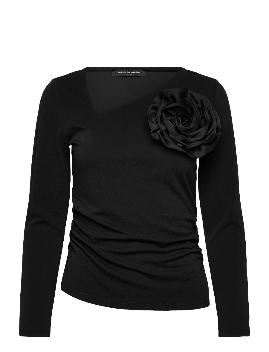 French Connection - VALETTA JERSEY LS ROSETTE TOP - long-sleeved tops - black - 1