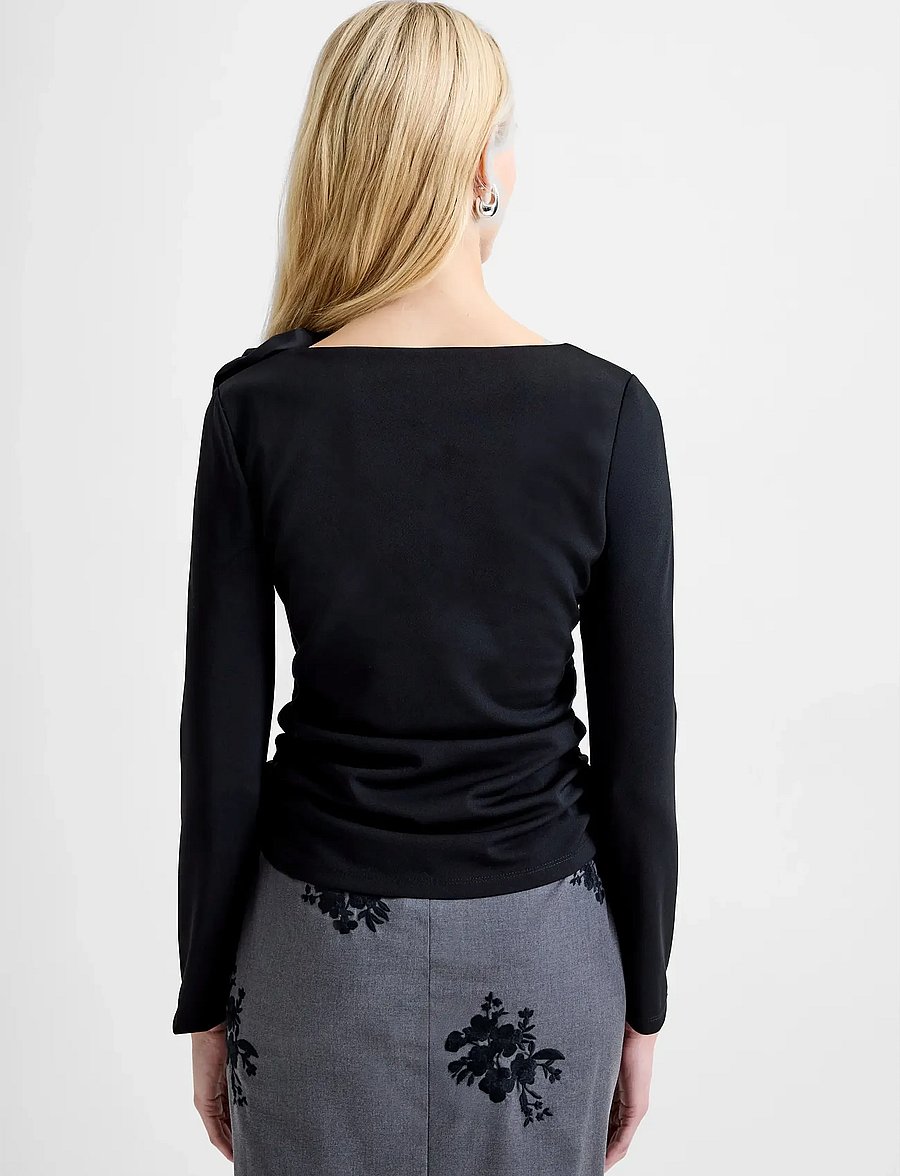 French Connection - VALETTA JERSEY LS ROSETTE TOP - long-sleeved tops - black - 4