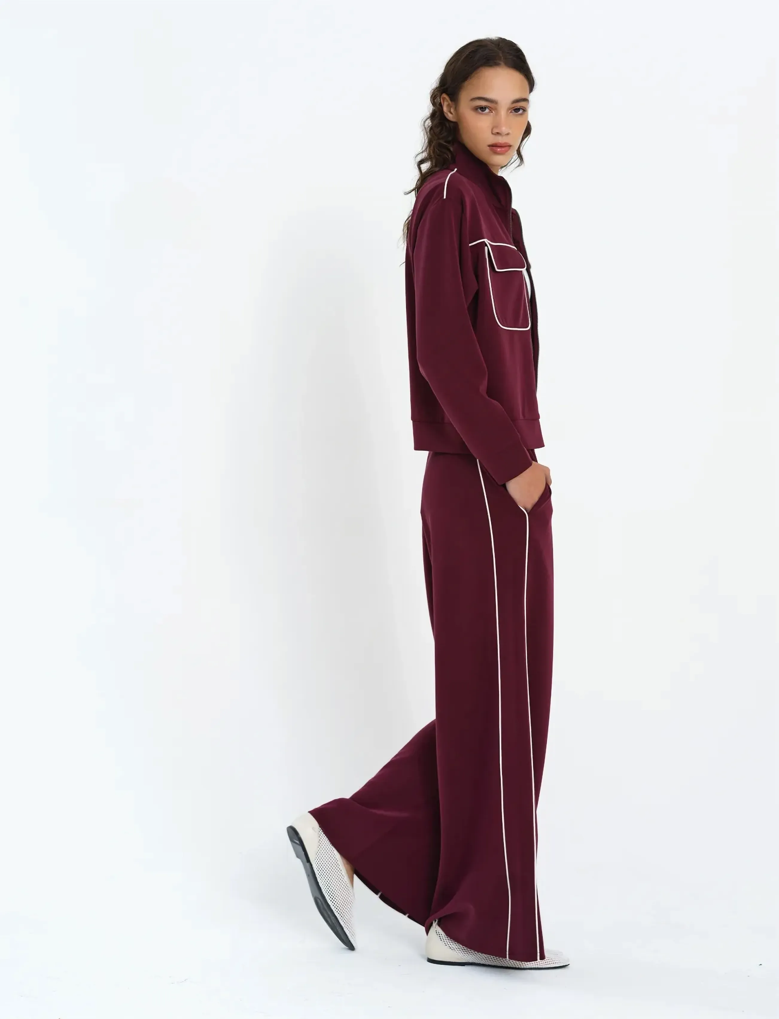French Connection - WREN JERSEY ZIP UP L/S SWEAT - spordijakid - berry red - 3