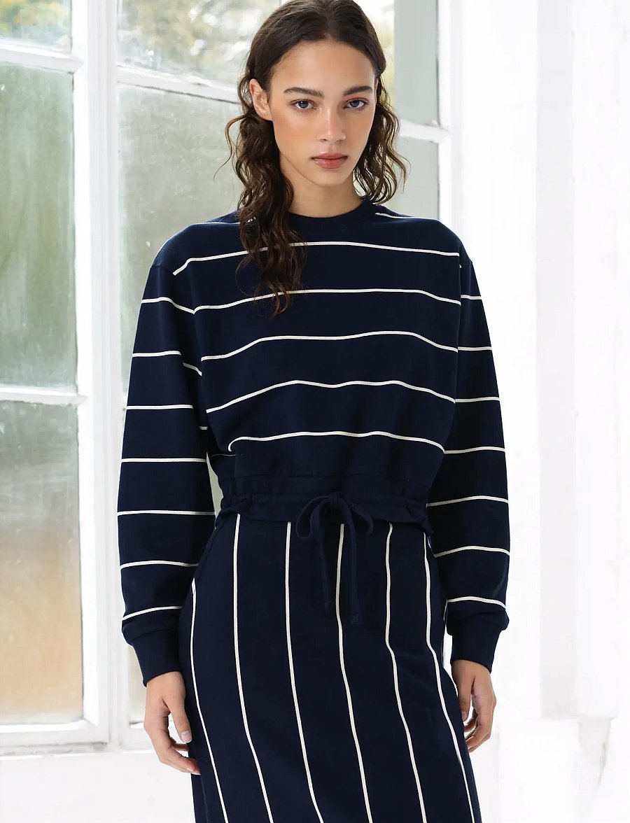 French Connection - SUNDAY SWEAT STRIPED D/S TOP - vardagsstil - navy/porcelain strip - 0