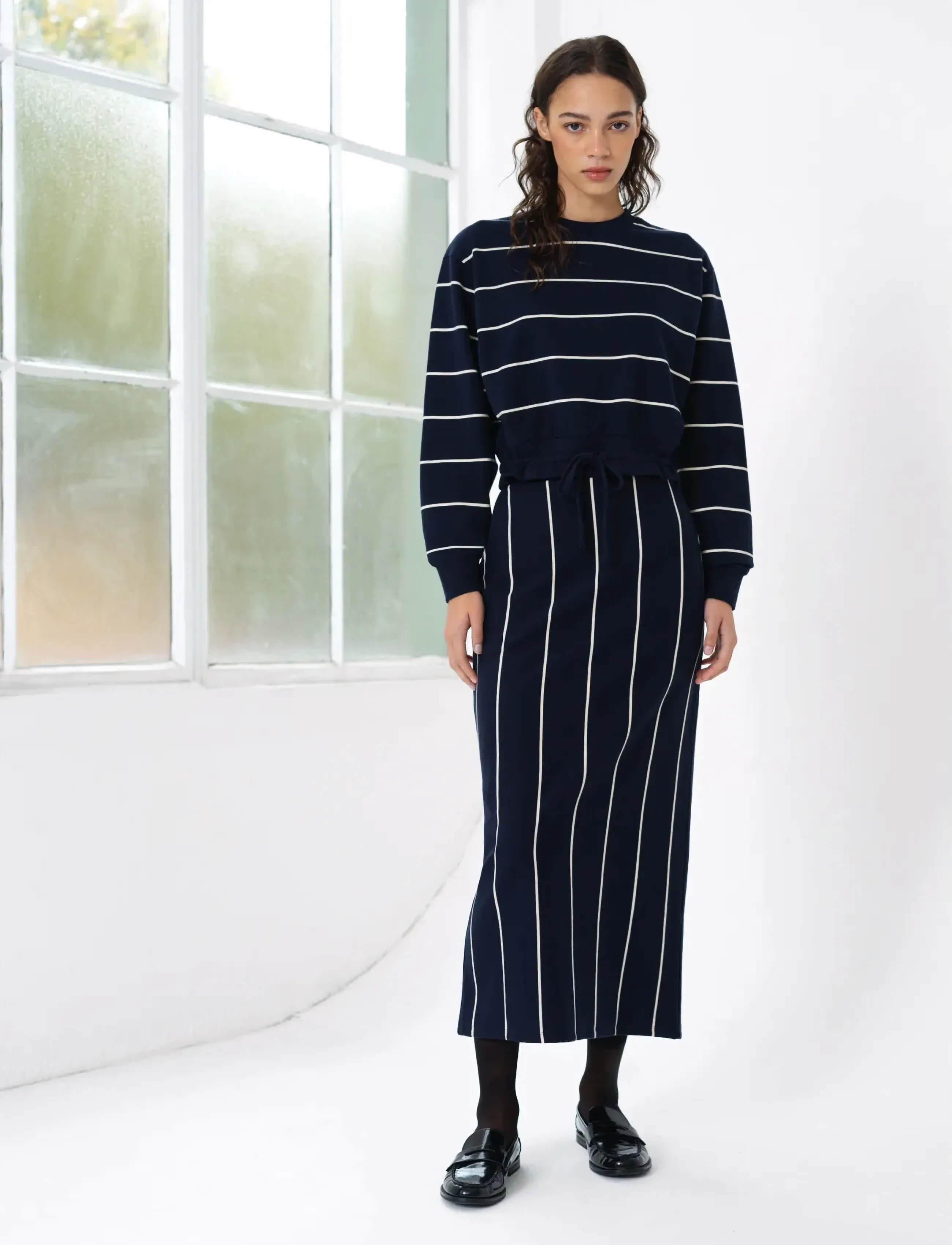 French Connection - SUNDAY SWEAT STRIPED D/S TOP - hverdags stil - navy/porcelain strip - 2