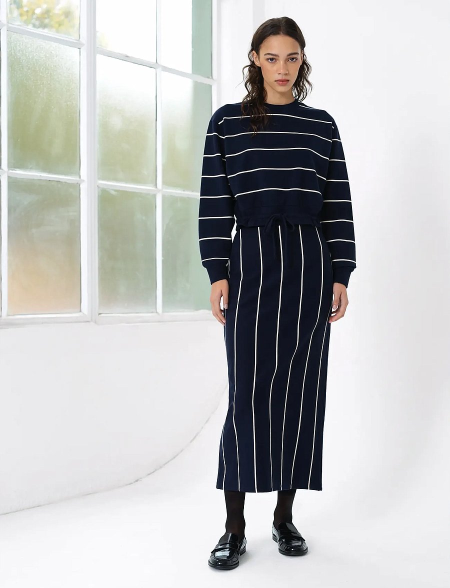 French Connection - SUNDAY SWEAT STRIPED D/S TOP - vardagsstil - navy/porcelain strip - 2