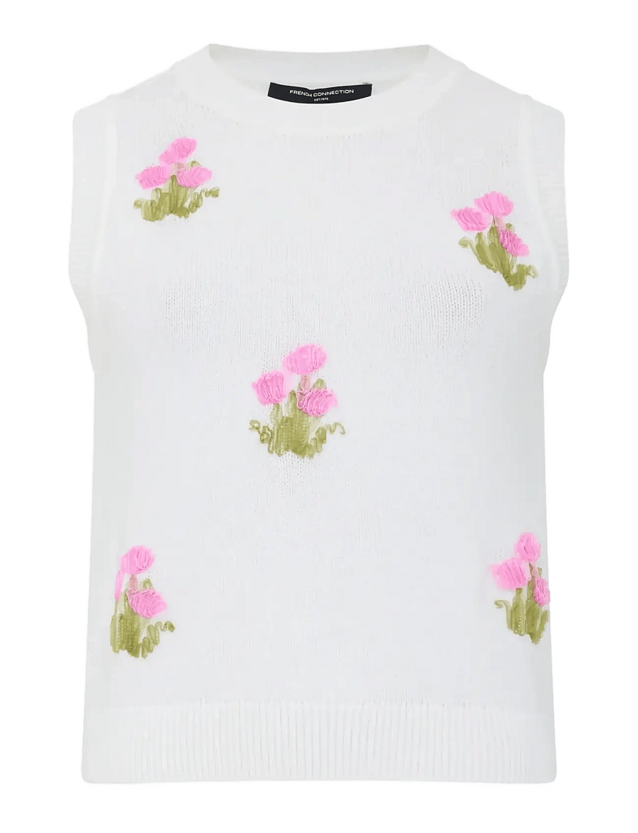 French Connection - JUNIE FLORAL APPLIQUE VEST - strikkevester - porcelain crm/french - 1
