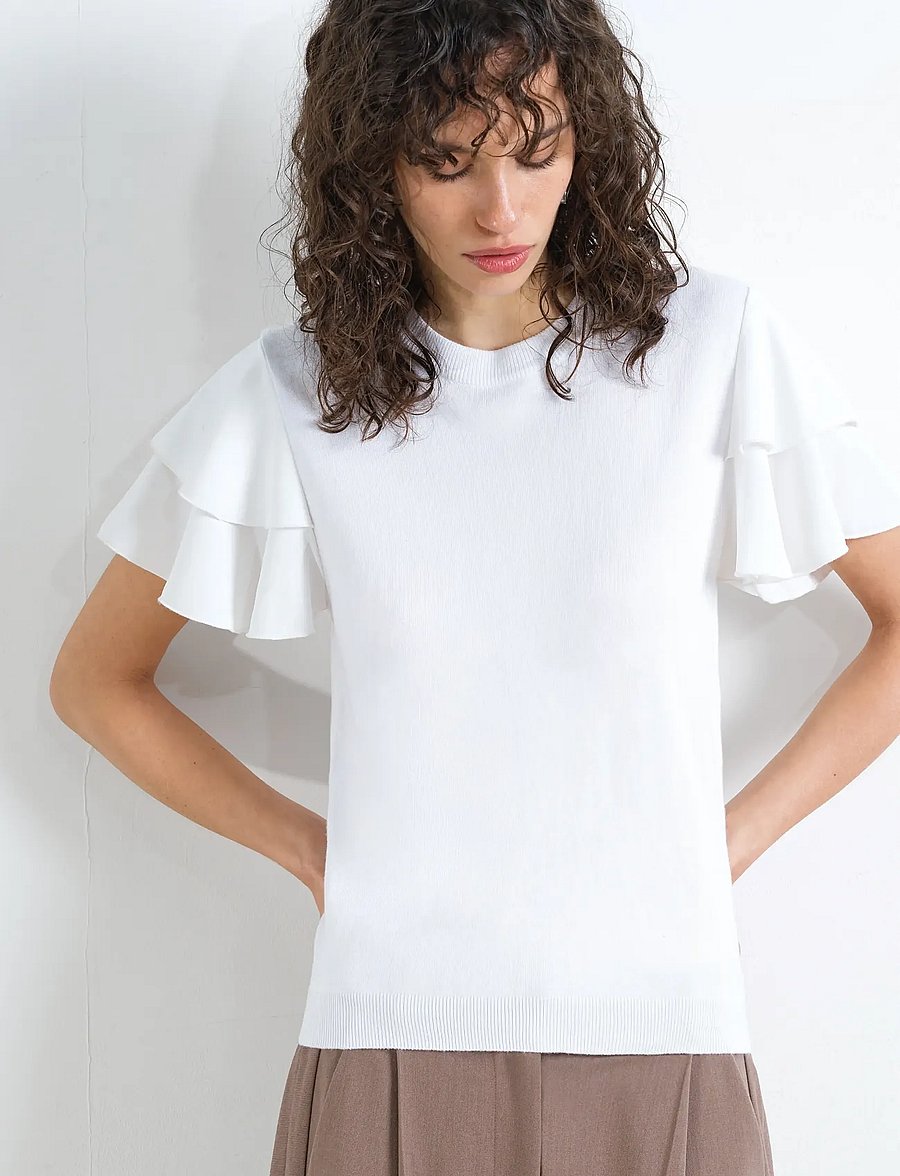 French Connection - AYLAA KRISTA MIX SLEEVE TOP - t-shirts - linen white - 2