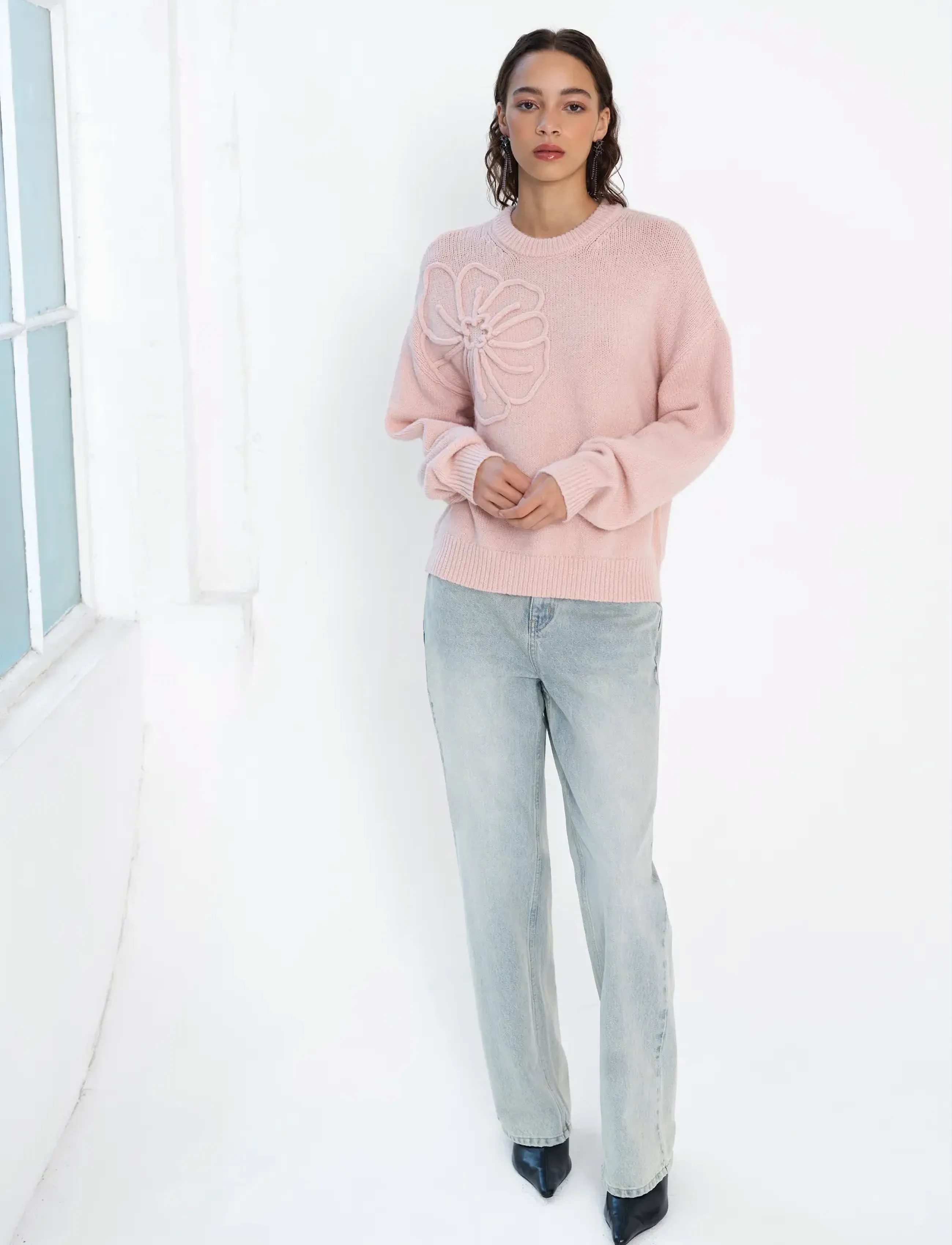 French Connection Patrice Knit Floral Motif Jmpr, XL, Pink, Strik > Trøjer, Dame