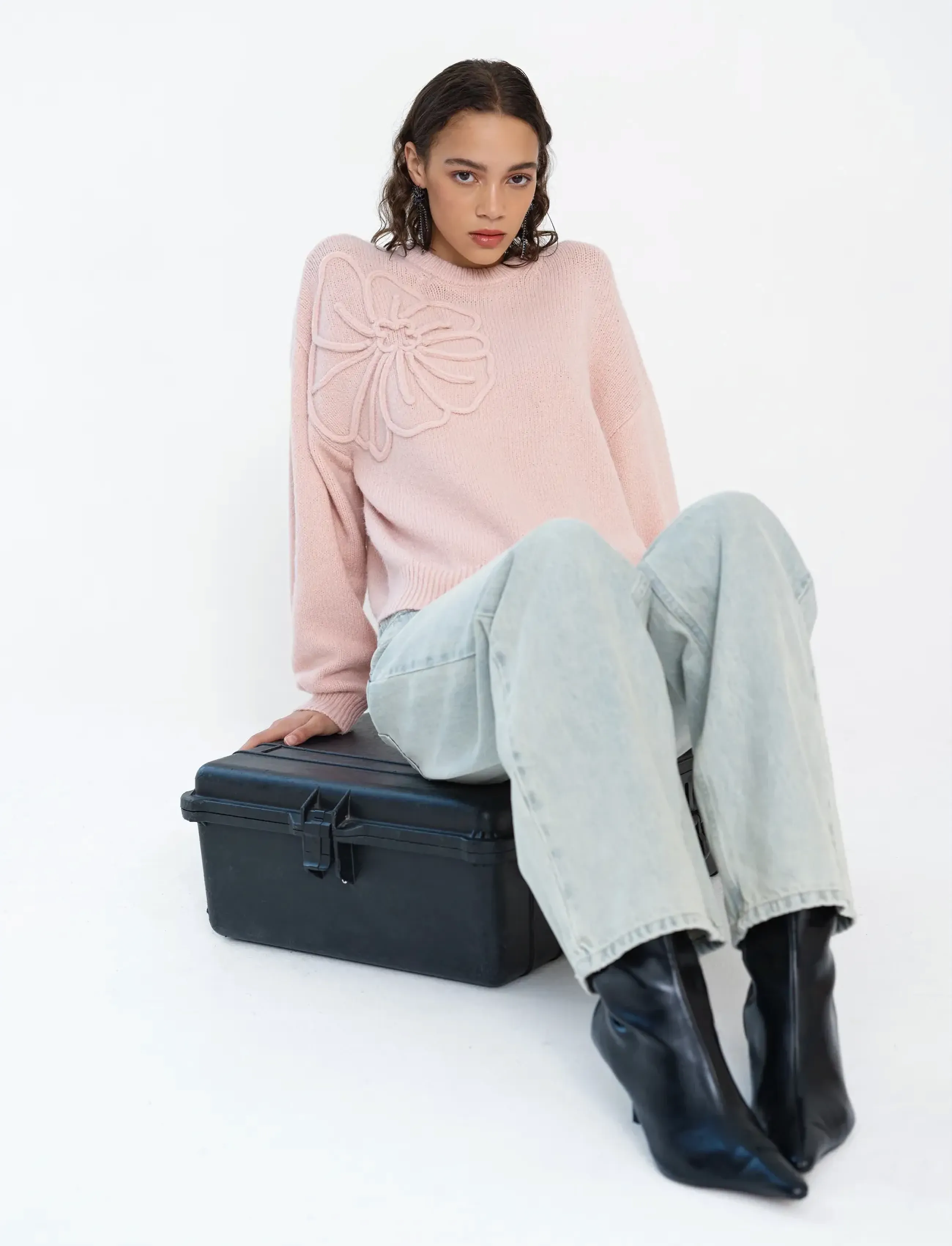 French Connection - PATRICE KNIT FLORAL MOTIF JMPR - stickade tröjor - powder pink - 2