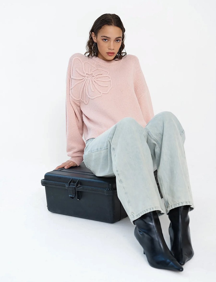 French Connection - PATRICE KNIT FLORAL MOTIF JMPR - stickade tröjor - powder pink - 2