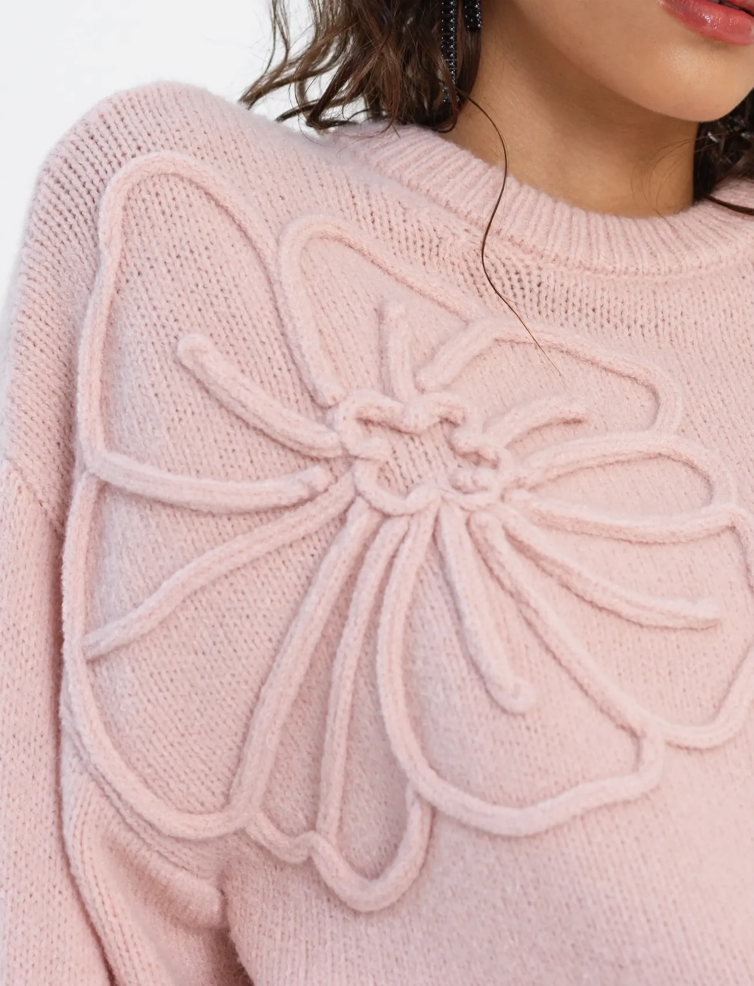 French Connection - PATRICE KNIT FLORAL MOTIF JMPR - stickade tröjor - powder pink - 4