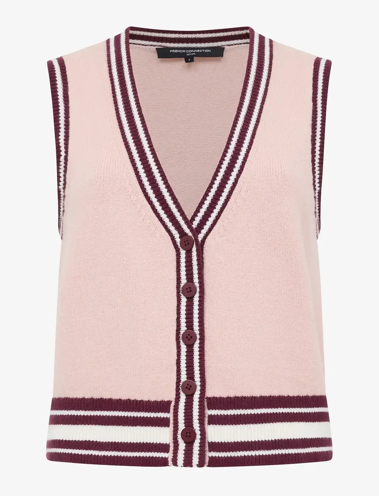 French Connection - JUNIE KNIT BUTTON THROUGH VEST - gestrickte westen - berry red/powder/por - 1