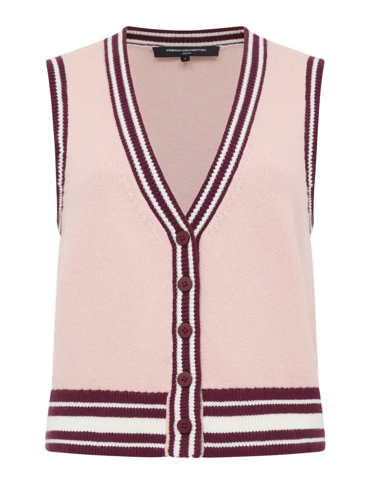 French Connection JUNIE KNIT BUTTON THROUGH VEST - Kootud vestid - BERRY RED/POWDER/POR / pink/rose