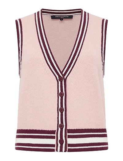 French Connection JUNIE KNIT BUTTON THROUGH VEST - French Connection - BERRY RED/POWDER/POR / pink/rose