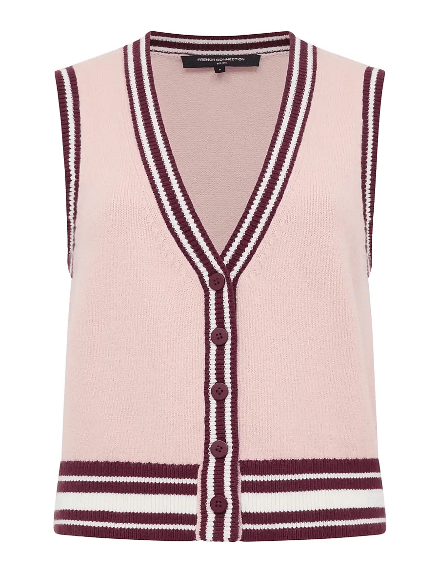 French Connection - JUNIE KNIT BUTTON THROUGH VEST - kootud vestid - berry red/powder/por - 1