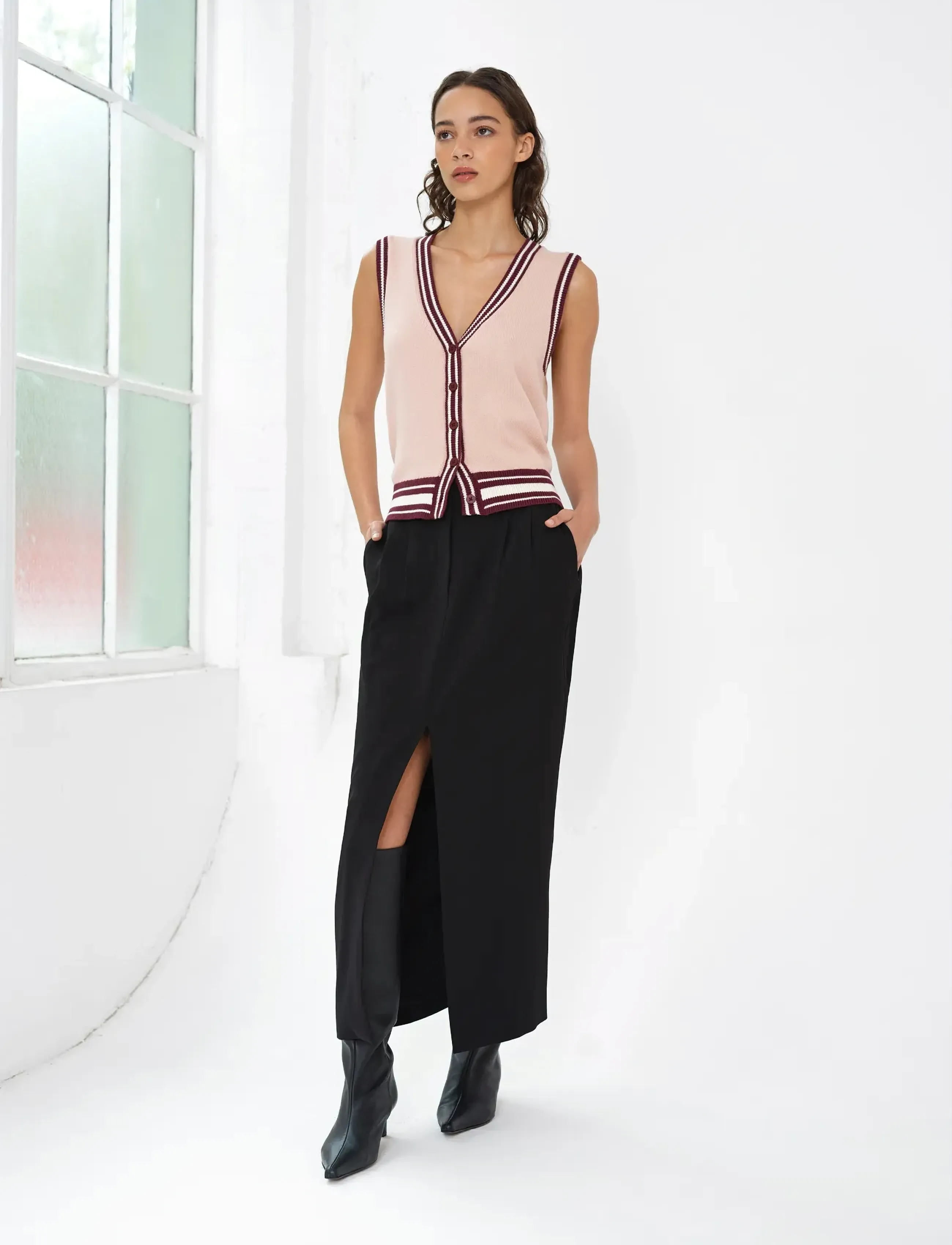 French Connection Junie Knit Button Through Vest, Kvinder, Knappet Strikvest, Pink, Str: XL