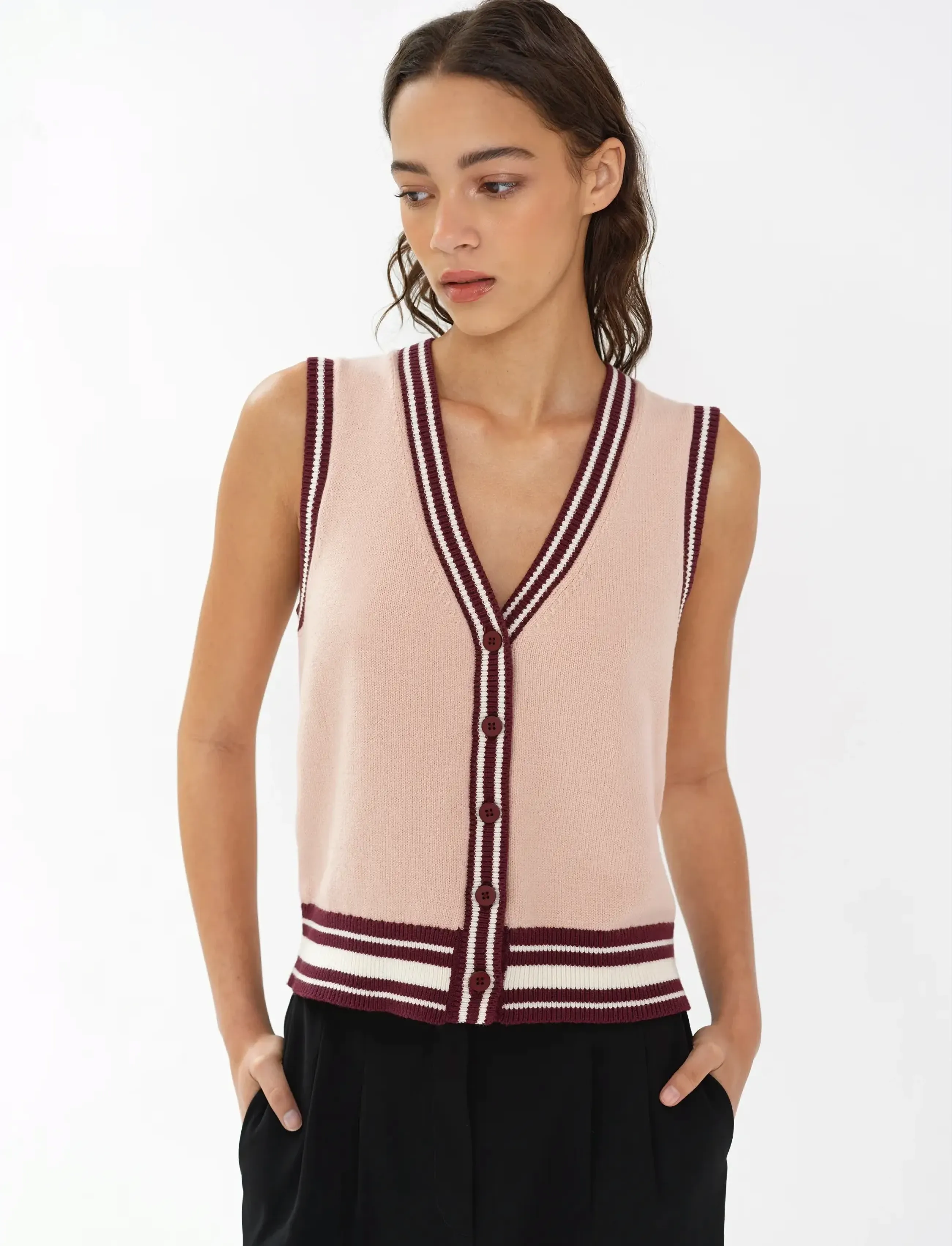 French Connection - JUNIE KNIT BUTTON THROUGH VEST - knitted vests - berry red/powder/por - 3