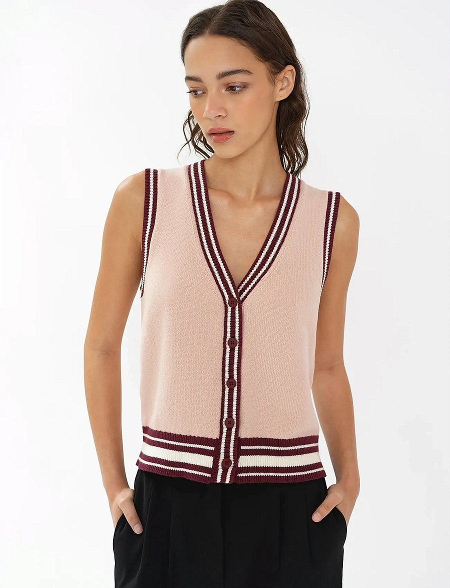 French Connection - JUNIE KNIT BUTTON THROUGH VEST - kootud vestid - berry red/powder/por - 3