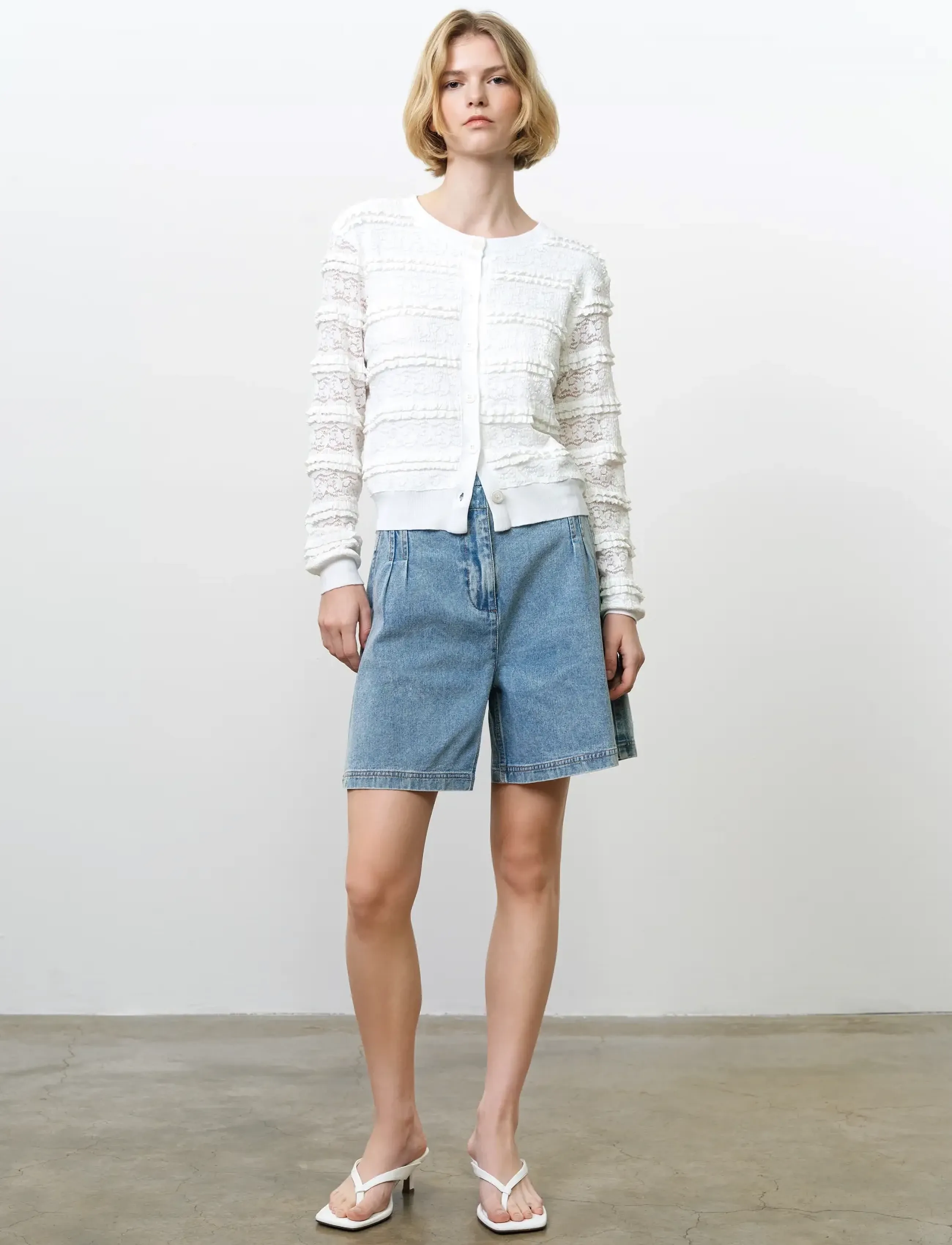French Connection Krista Lace Mix Cardigan, XS, White, Strik > Cardigans, Dame
