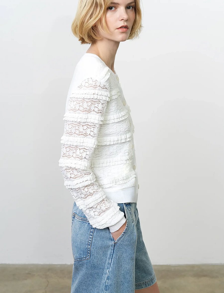French Connection - KRISTA LACE MIX CARDIGAN - cardigans - summer white - 3