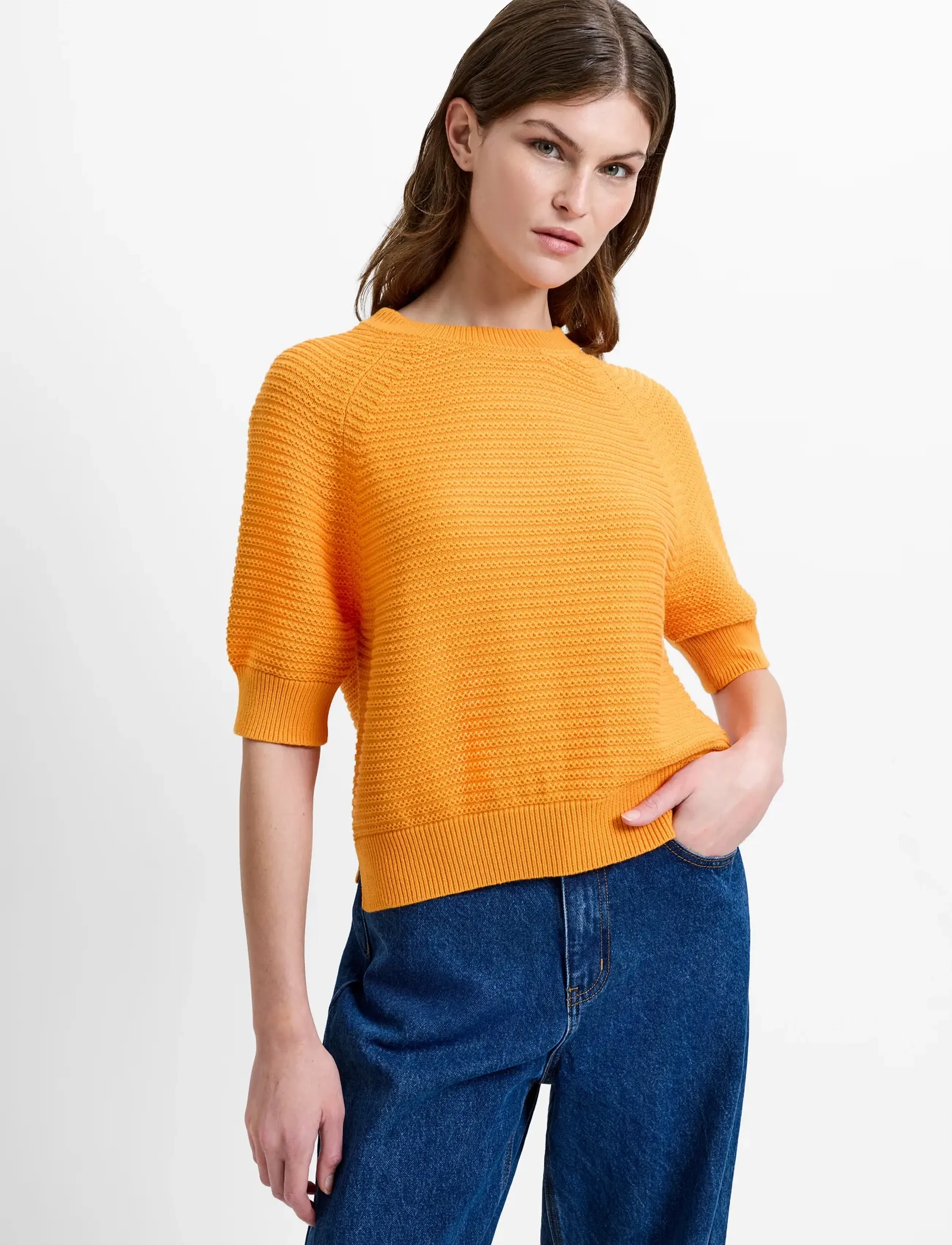 French Connection Lily Mozart Short Slv Jumper, Kvinder, Ribstrikket Kortærmet Trøje, Orange, Str: XS