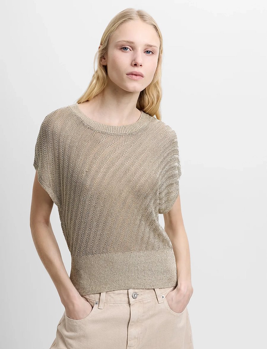 French Connection - JADA METALLIC KNIT TOP - t-skjorter - soft gold - 0