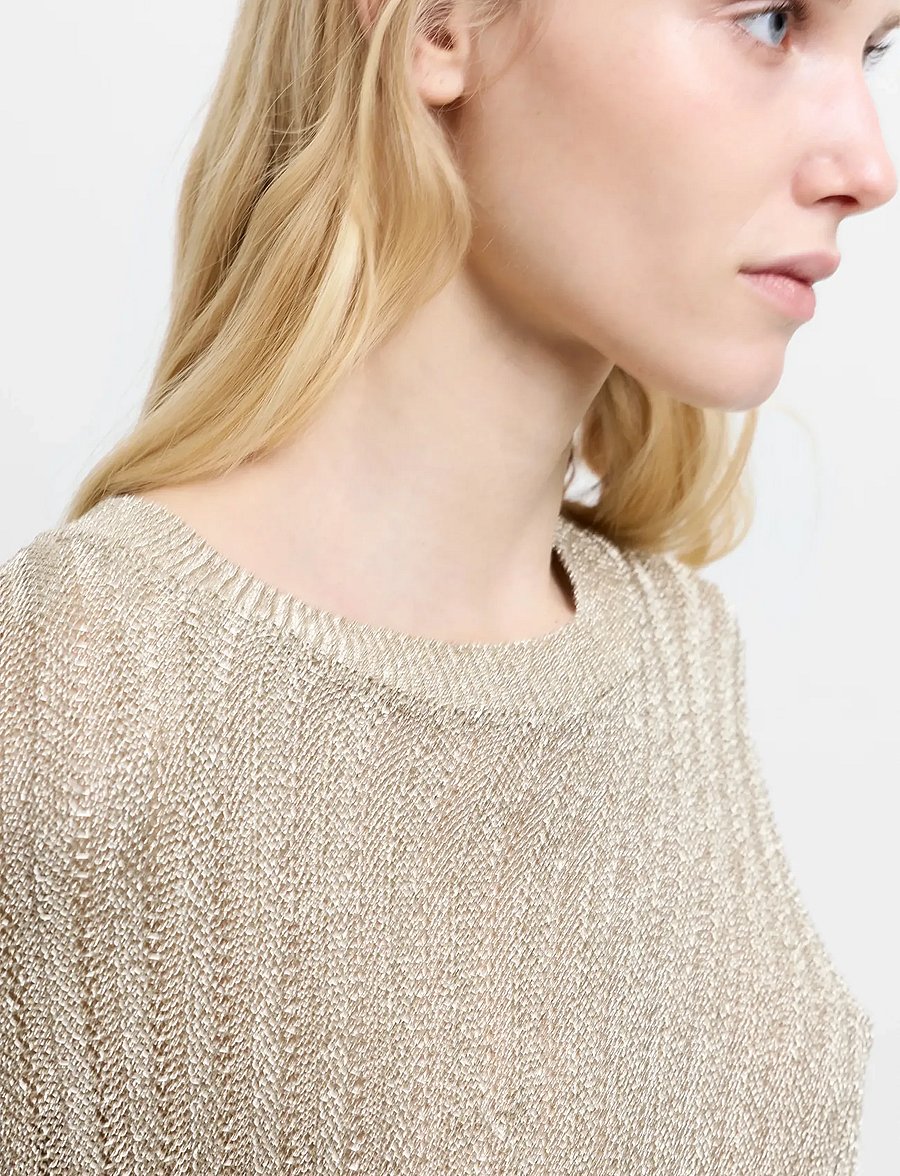 French Connection - JADA METALLIC KNIT TOP - t-skjorter - soft gold - 3