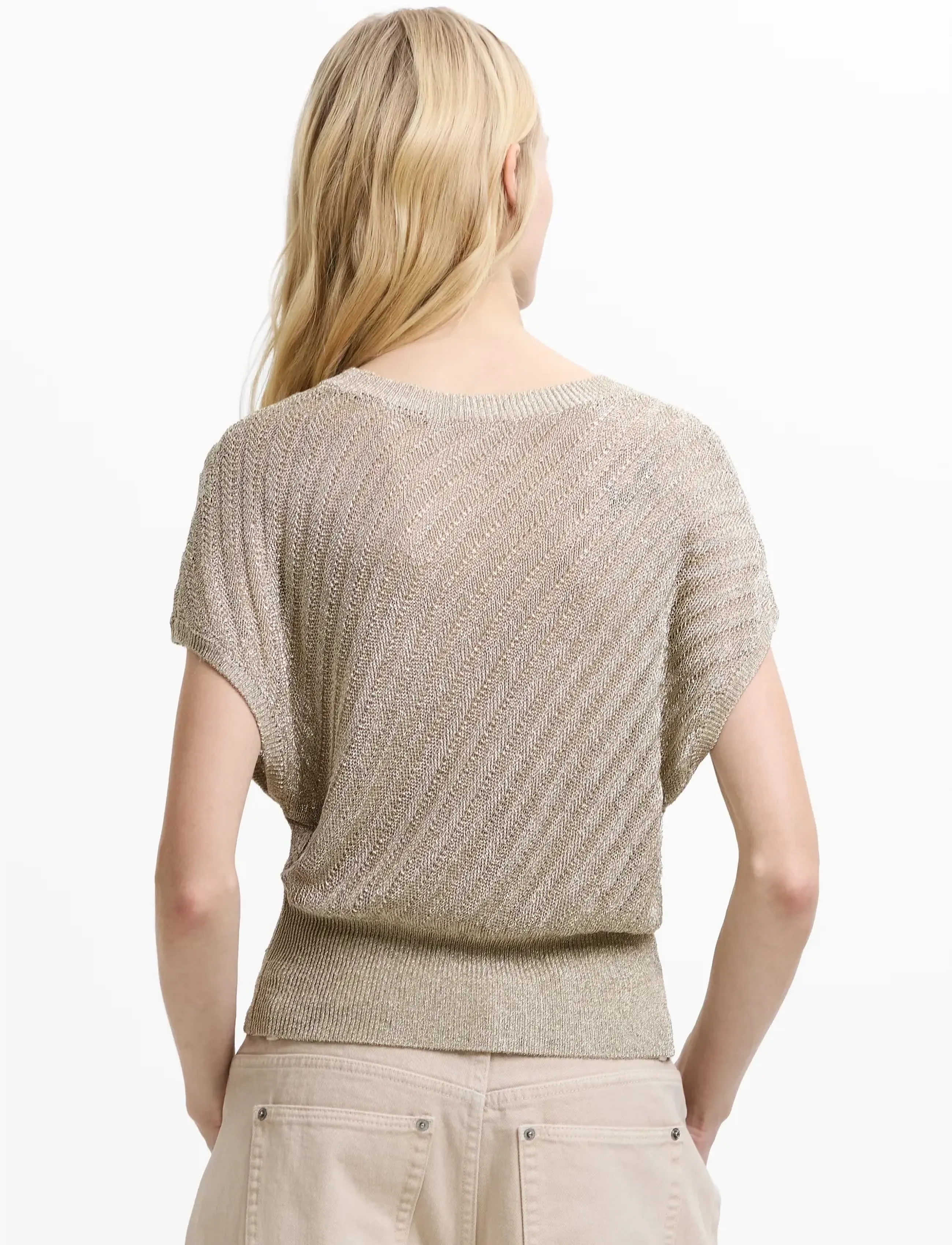 French Connection - JADA METALLIC KNIT TOP - t-shirts - soft gold - 4