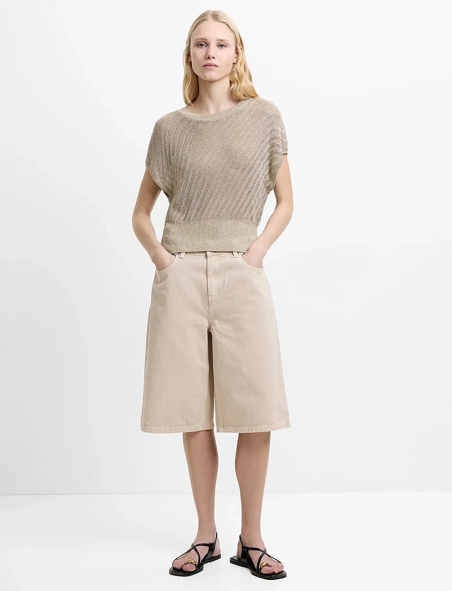 French Connection - JADA METALLIC KNIT TOP - t-skjorter - soft gold - 5