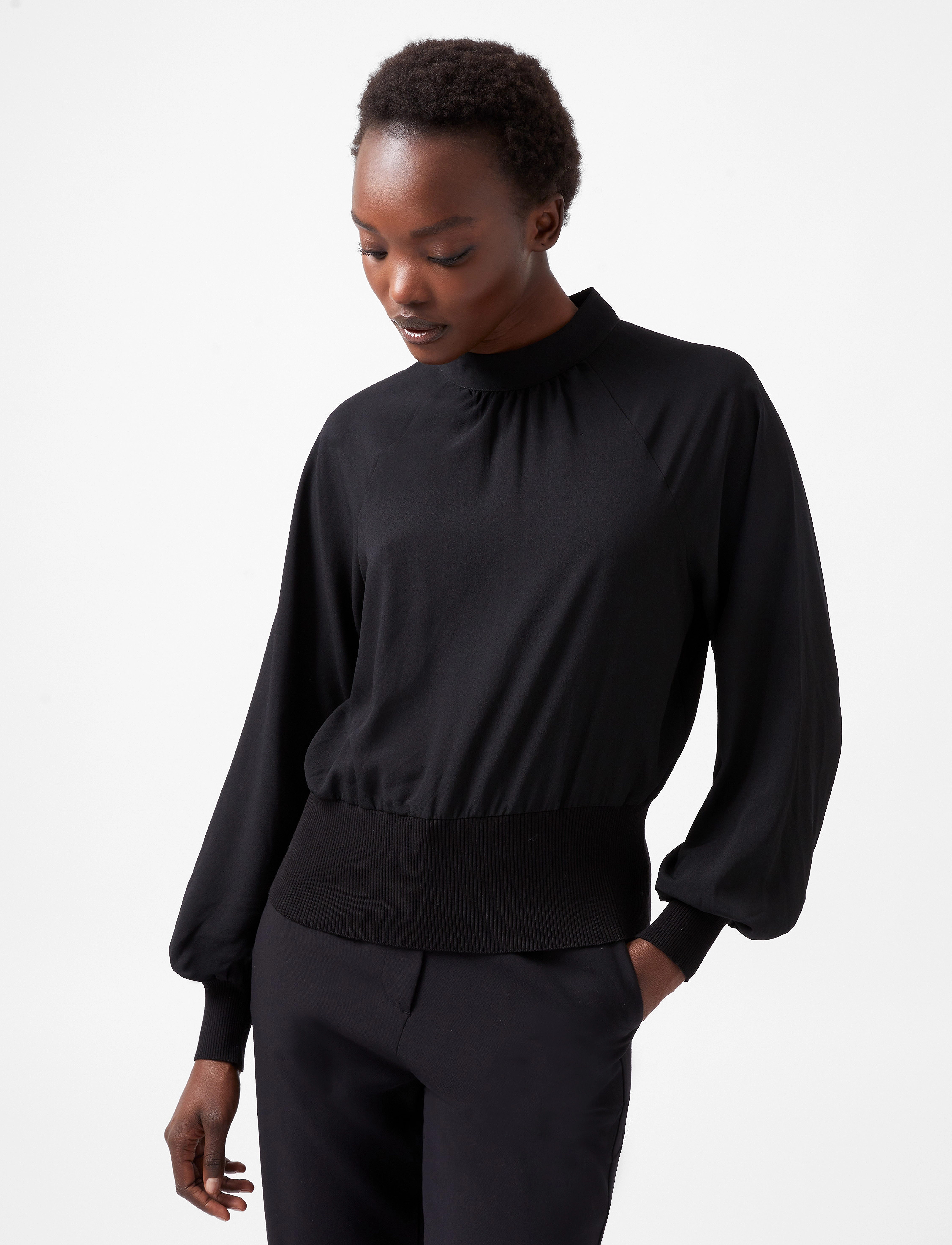 French Connection Krista Knit L/S Stand Nk Top, M, Black, Bluser > Langærmede, Dame