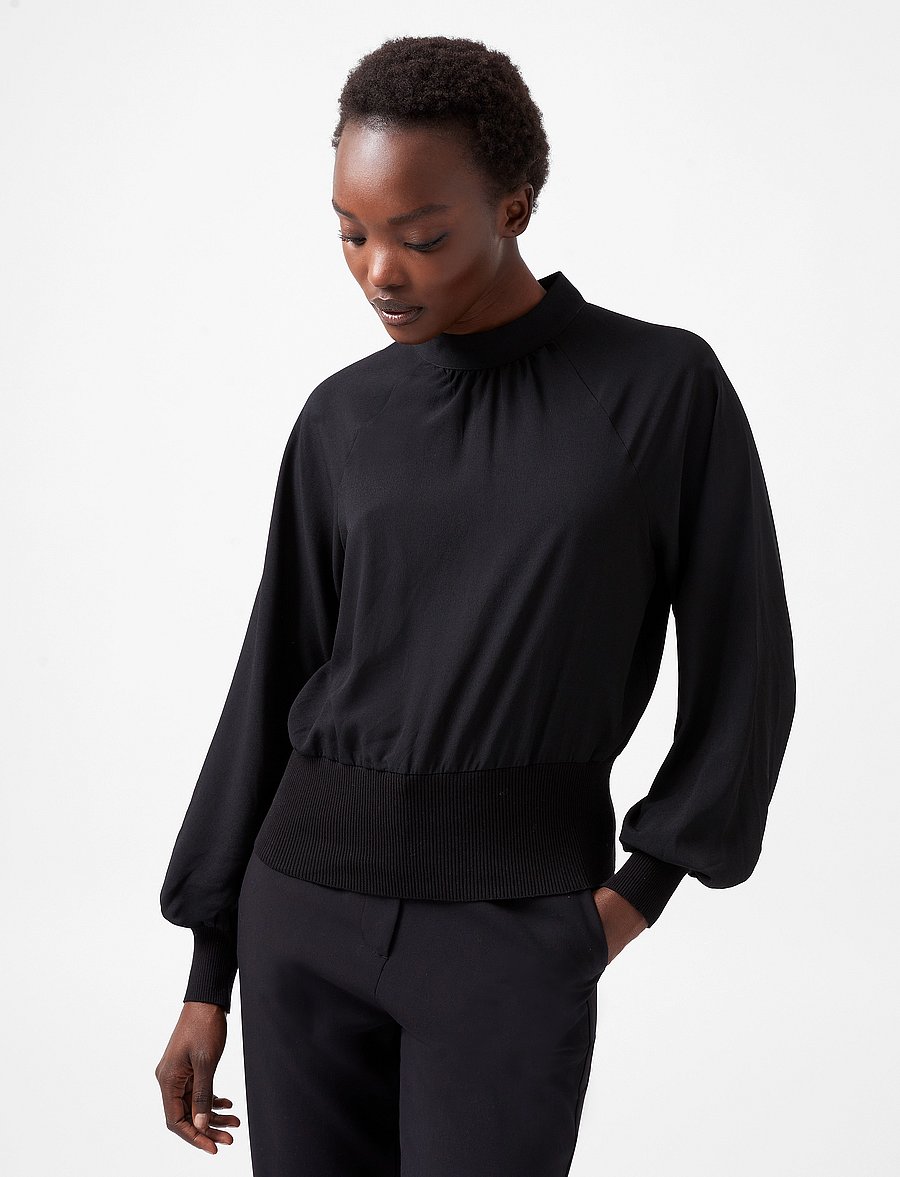 French Connection - KRISTA KNIT L/S STAND NK TOP - langärmlige blusen - blackout - 0