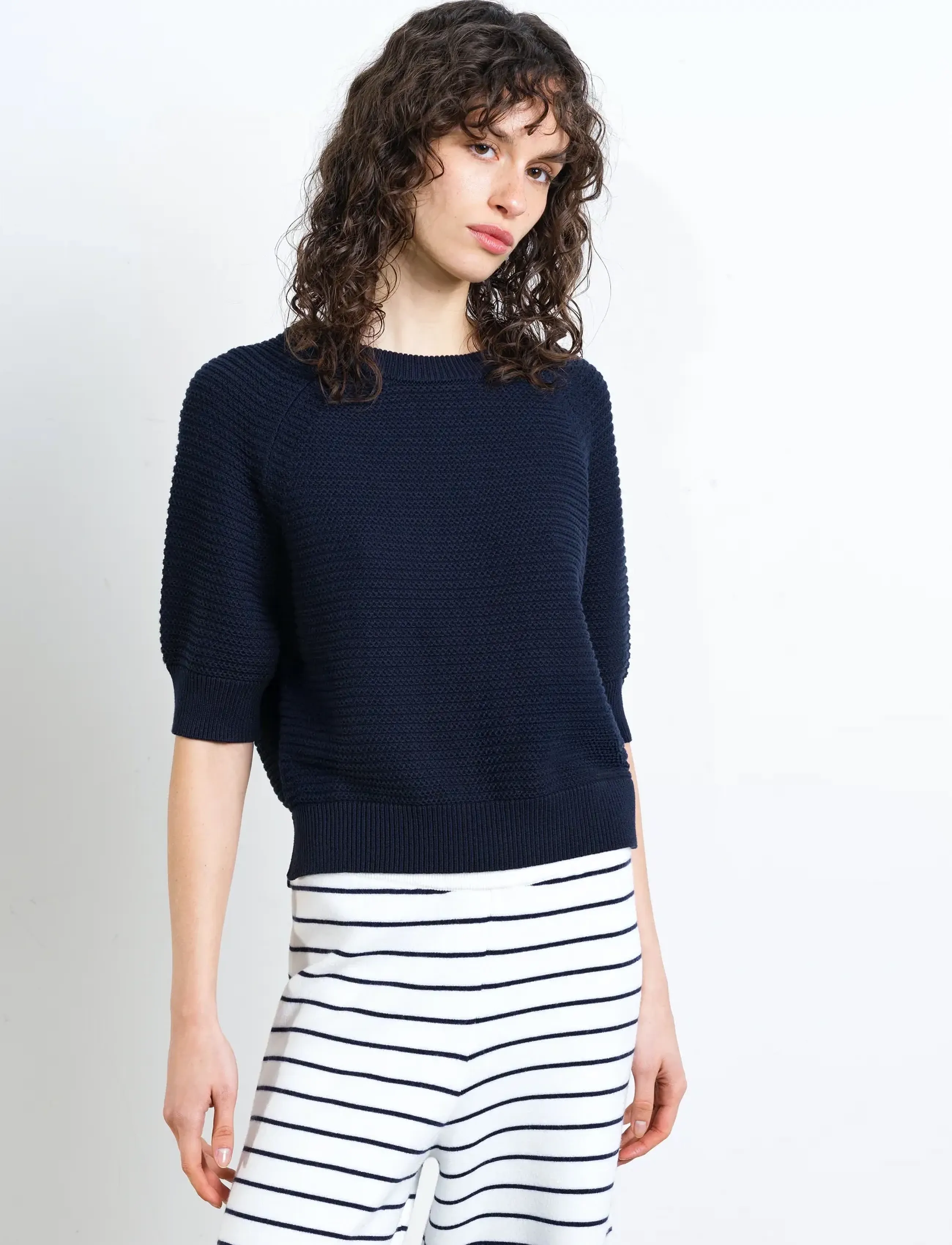 French Connection Lily Mozart Ss High Neck Knit, S, Navy, Strik > Trøjer, Dame