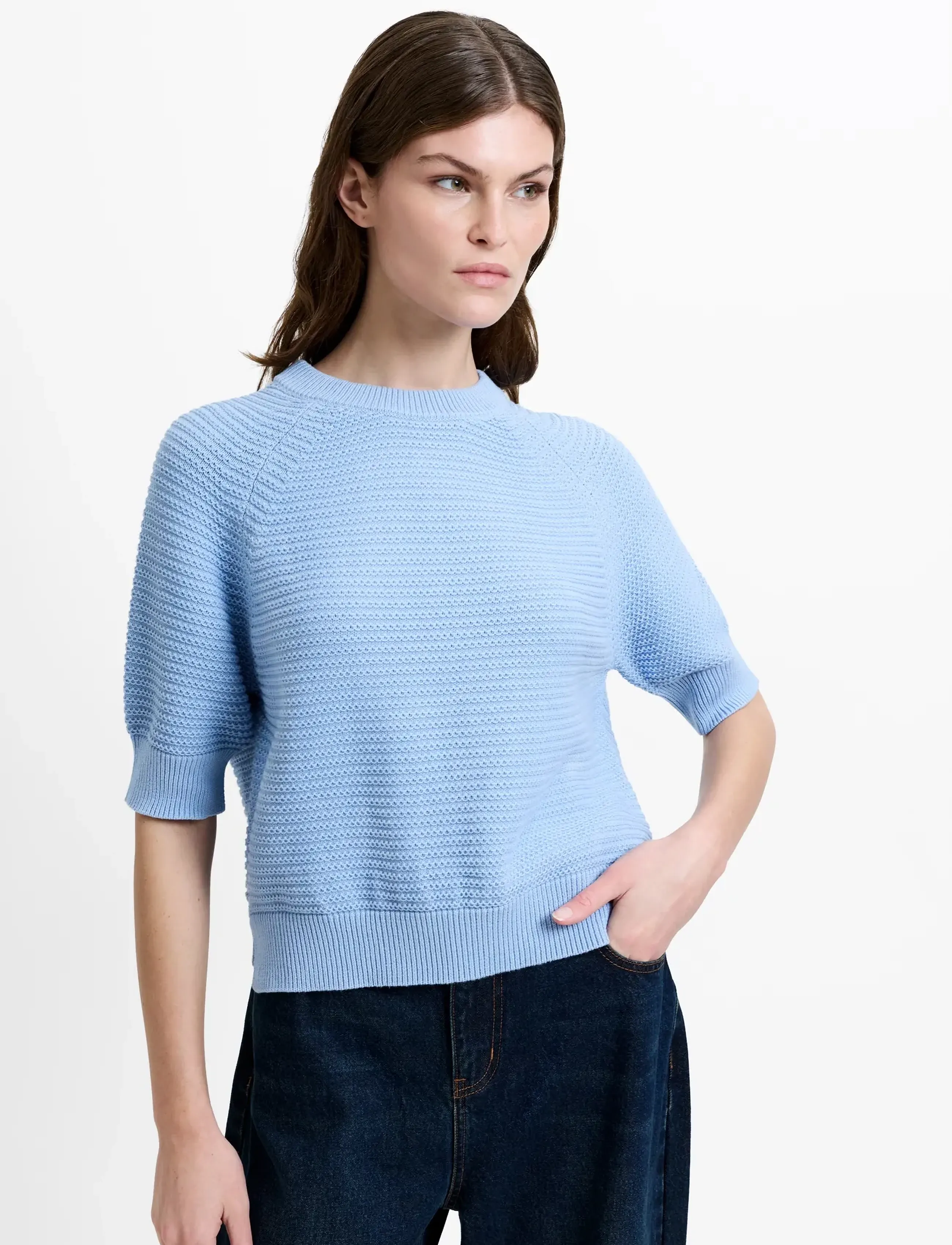 French Connection Lily Mozart Ss High Neck Knit, S, Blue, Strik > Trøjer, Dame