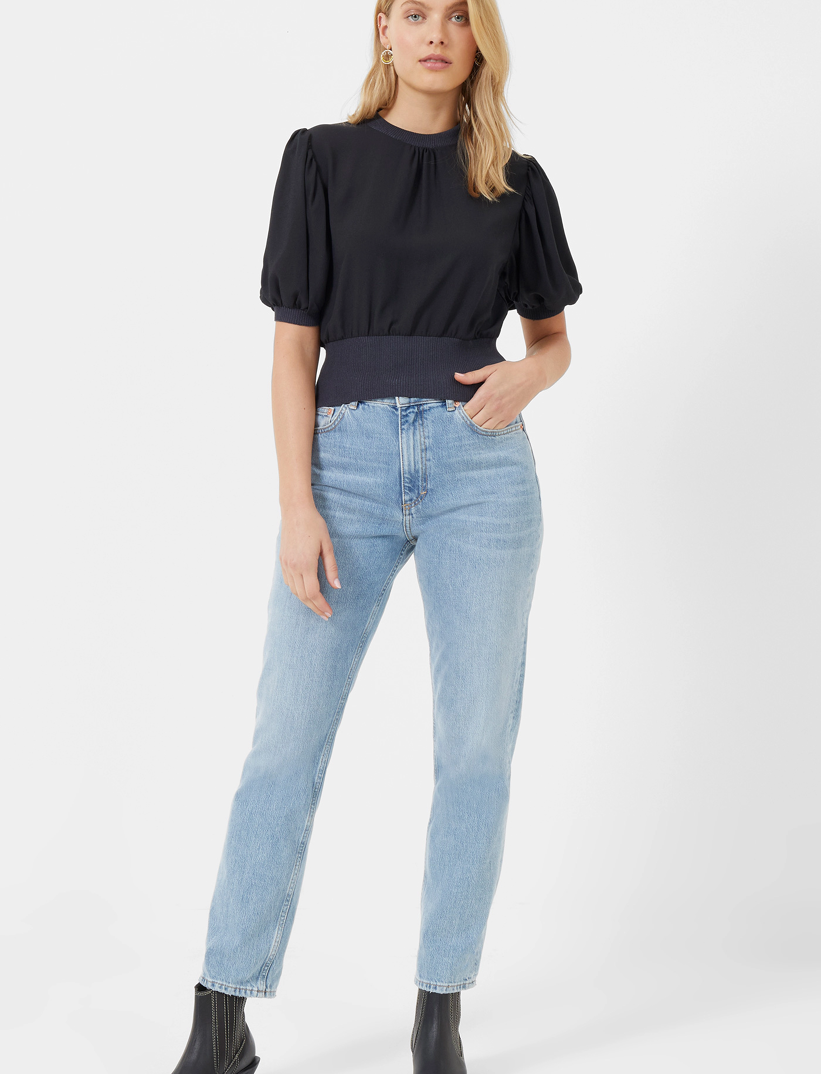 French Connection - JENNA MIX KNIT TOP - moonless night - 3